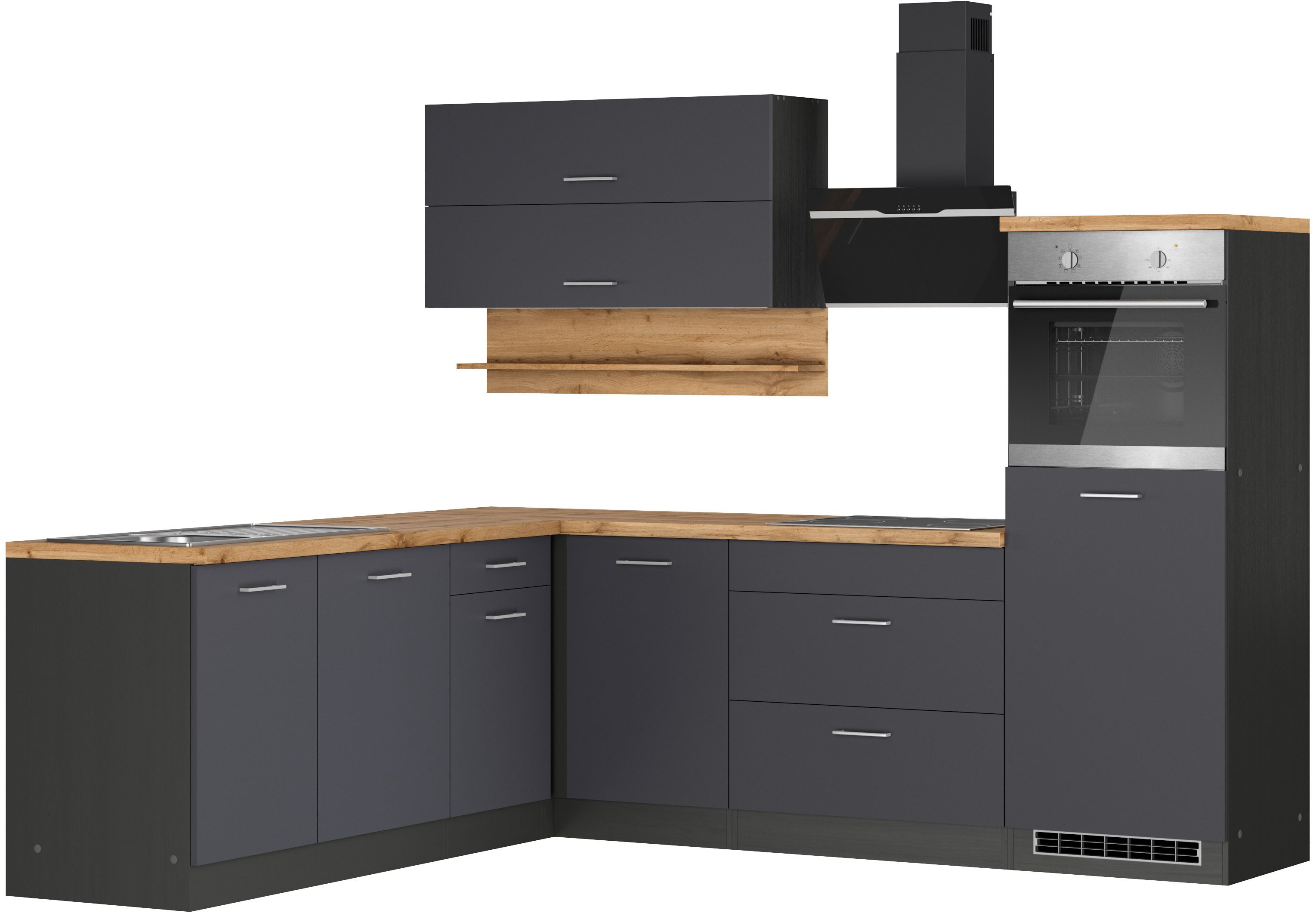 KOCHSTATION Winkelküche KS-Milan, Stellbreite 250/220 cm, viel Stauraum, wahlweise mit E-Geräten