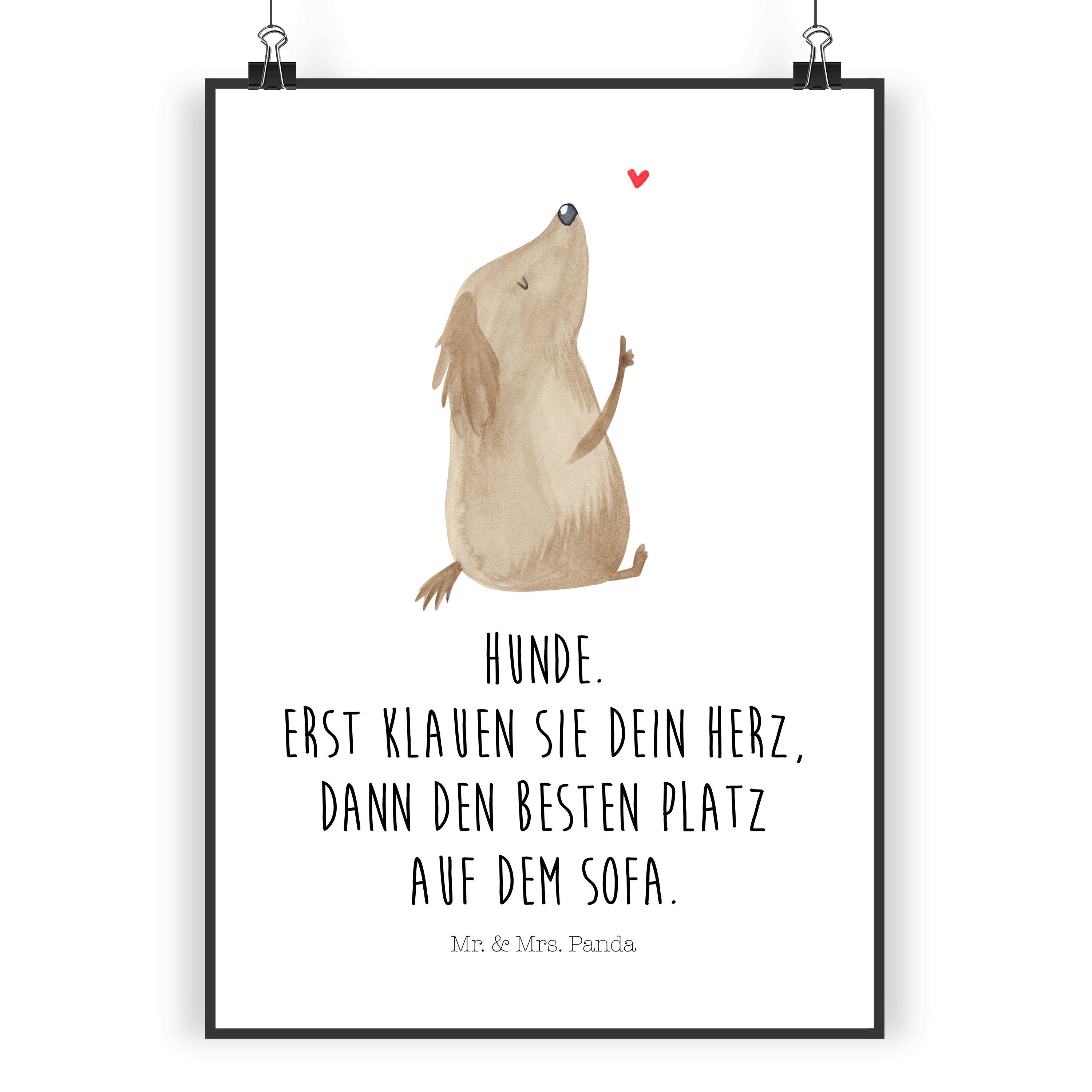 Poster DIN A5 Hund Liebe - Weiß - Geschenk, Handgemaltes Poster, Herz, Hunde