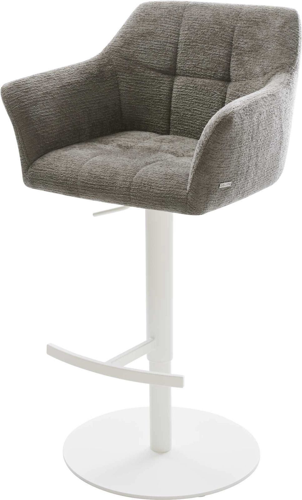 DELIFE Barhocker Yulo-Flex, Drehfuß höhenverstellbar Metall Weiß Bouclé Soft Schlamm