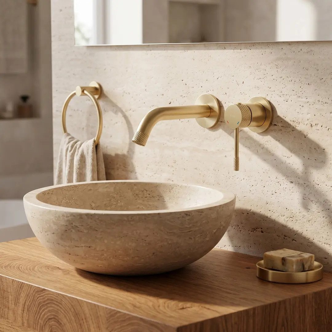 wohnwerk.idee Unterputzarmatur Waschbecken Wandarmatur Wasserhahn, Gold Kupfer Chrom