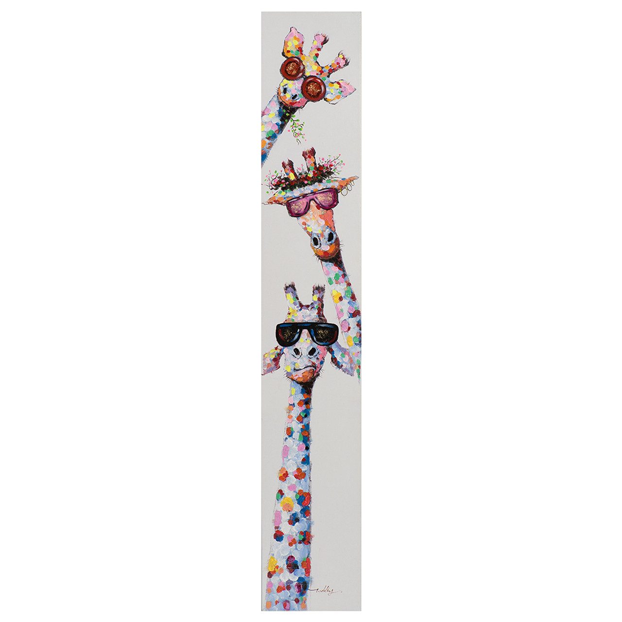 ArtUniverse Gemälde Lustige Giraffen 25x150 cm, Lustig buntes Giraffen-Trio
