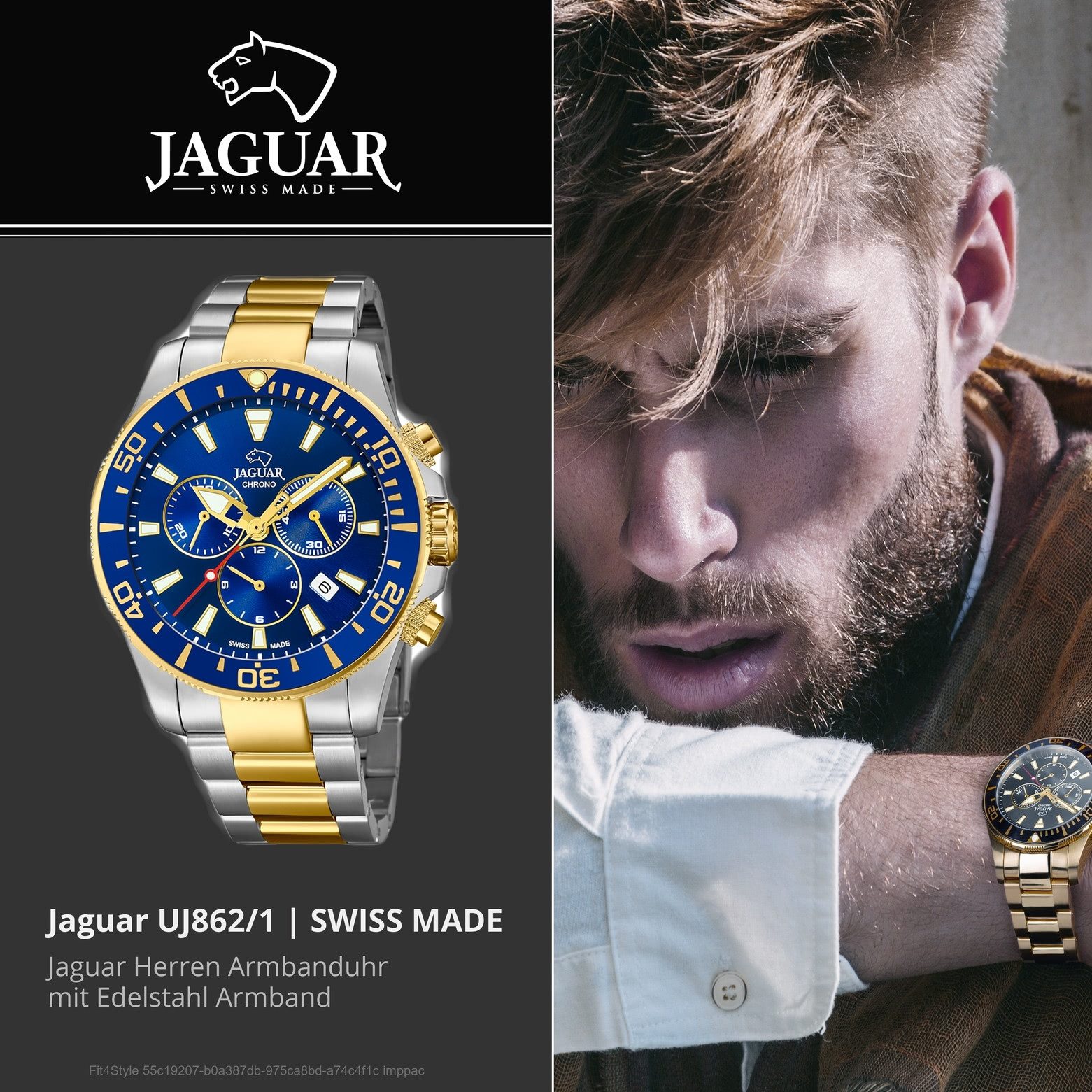 JAGUAR Quarzuhr Jaguar Herren Uhr J862/1 Edelstahl, (Chronograph), Herren Armbanduhr rund, Edelstahlarmband silber, gold, Sport