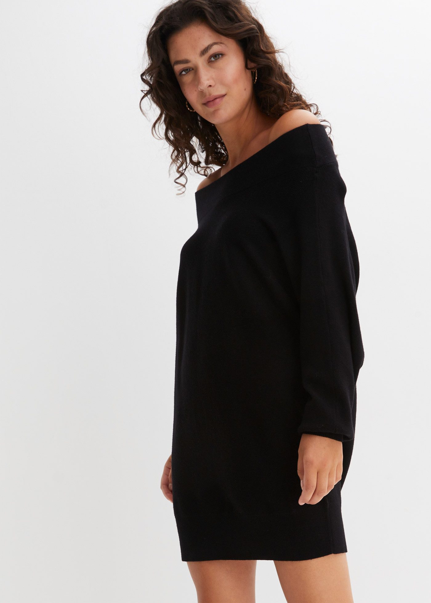 bonprix Strickpullover in Minikleid-Länge, Off‑Shoulder‑Design, Viskosemix