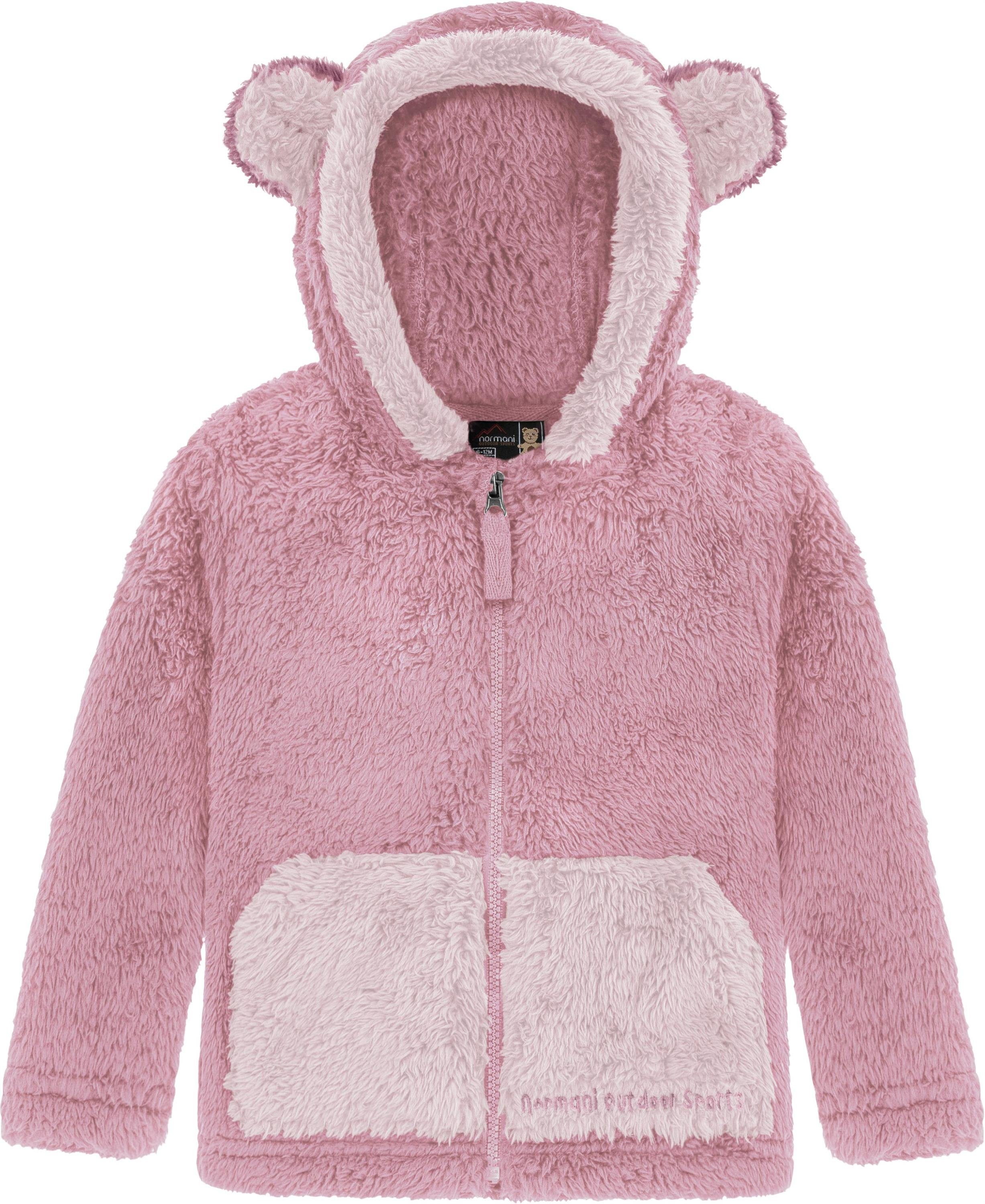 normani Fleecejacke Kinder Teddy Jacke Barvas Winterjacke Übergangsjacke Sherpajacke mit Kapuze und Ohrem