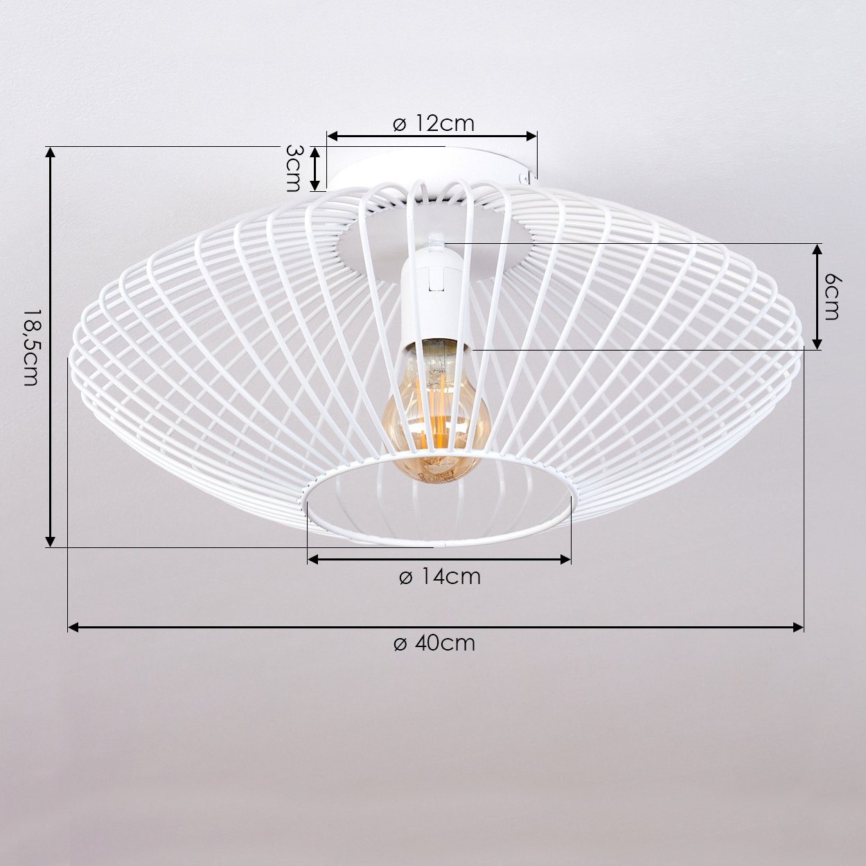 hofstein Deckenleuchte »Pieris« runde Deckenlampe aus Metall in Weiß, ohne Leuchtmittel, Retro-Leuchte mit Lichteffekt durch Gitter-Optik, Ø40cm, E27 – Bild 4 von 5