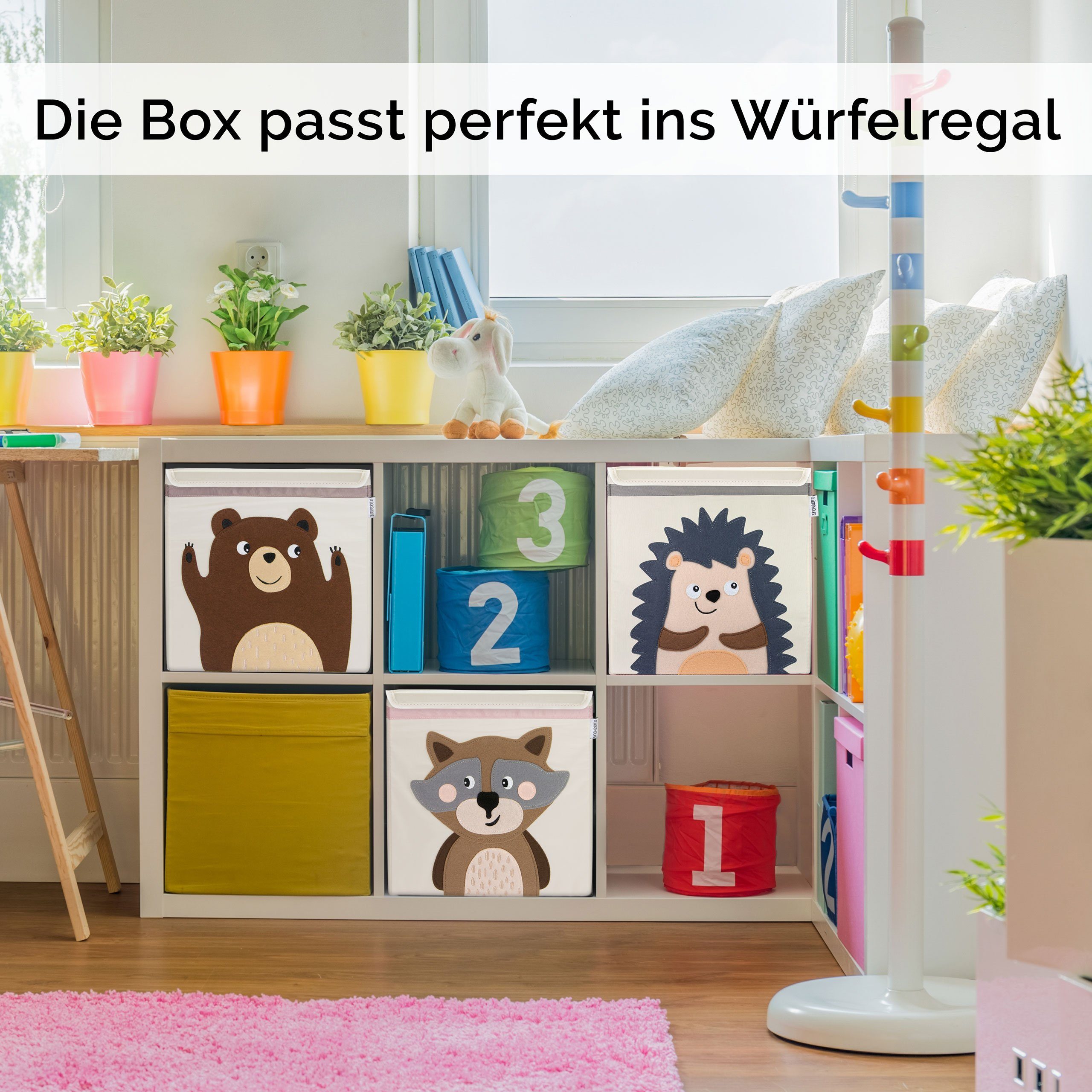 GLÜCKSWOLKE Aufbewahrungsbox Kinder - 15 Motive I Spielzeugkiste mit Deckel für Kinderzimmer (Größe 33x33x33), Boxen zur Aufbewahrung im Kallax Regal I Kiste für Spielzeug
