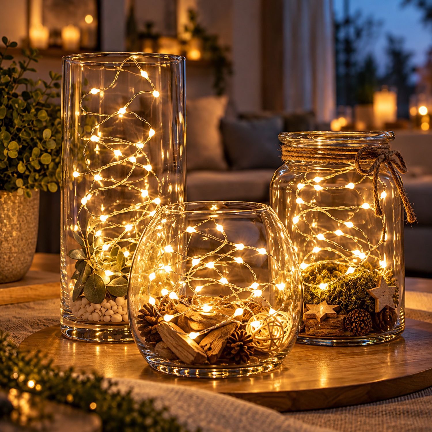 Mojawo Lichtervorhang 3 Stück 30er LED - Batteriekette Lichterkette warmweiß