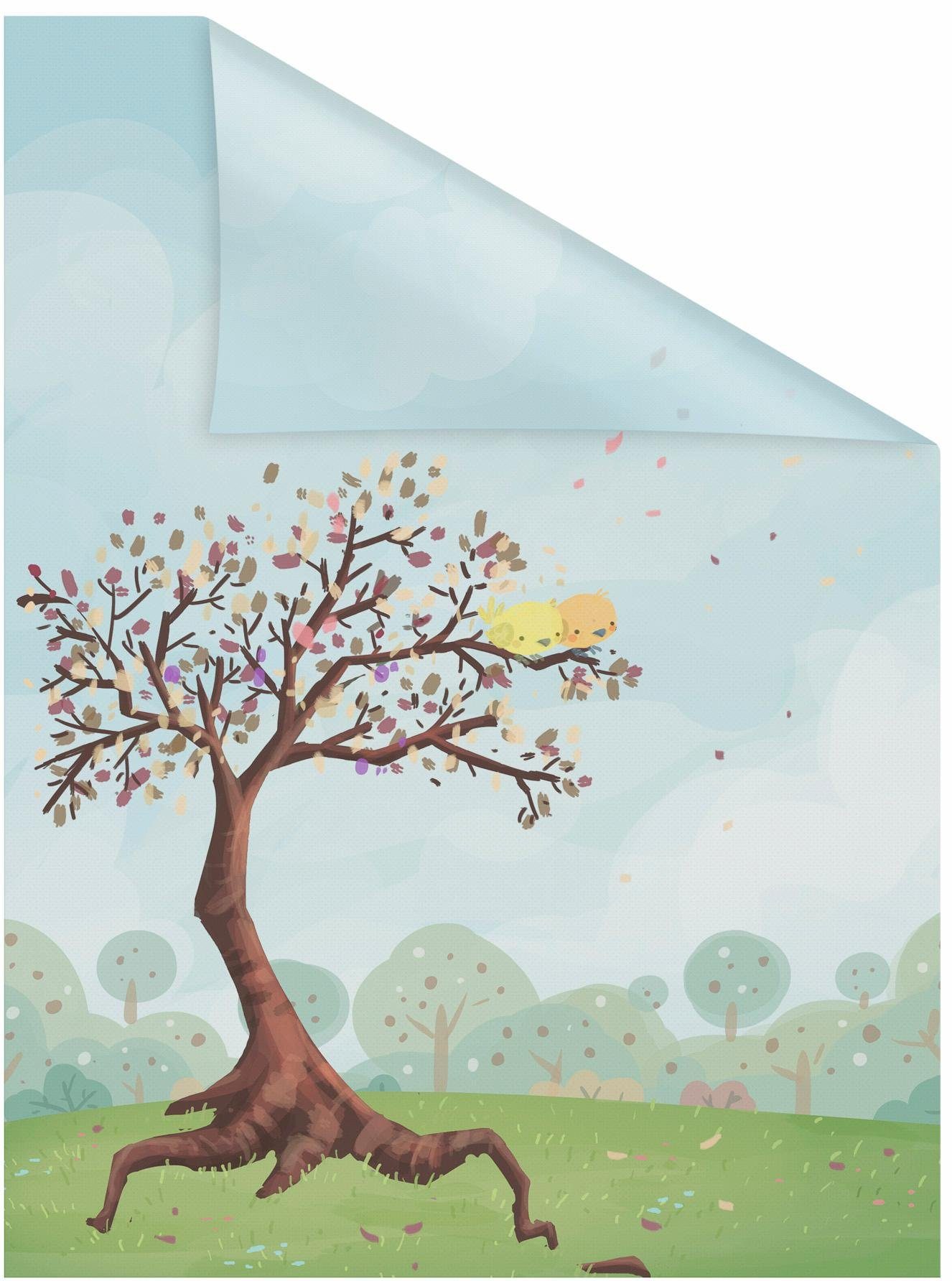 LICHTBLICK ORIGINAL Fensterfolie Märchenbaum, blickdicht, strukturiert, selbstklebend, Sichtschutz