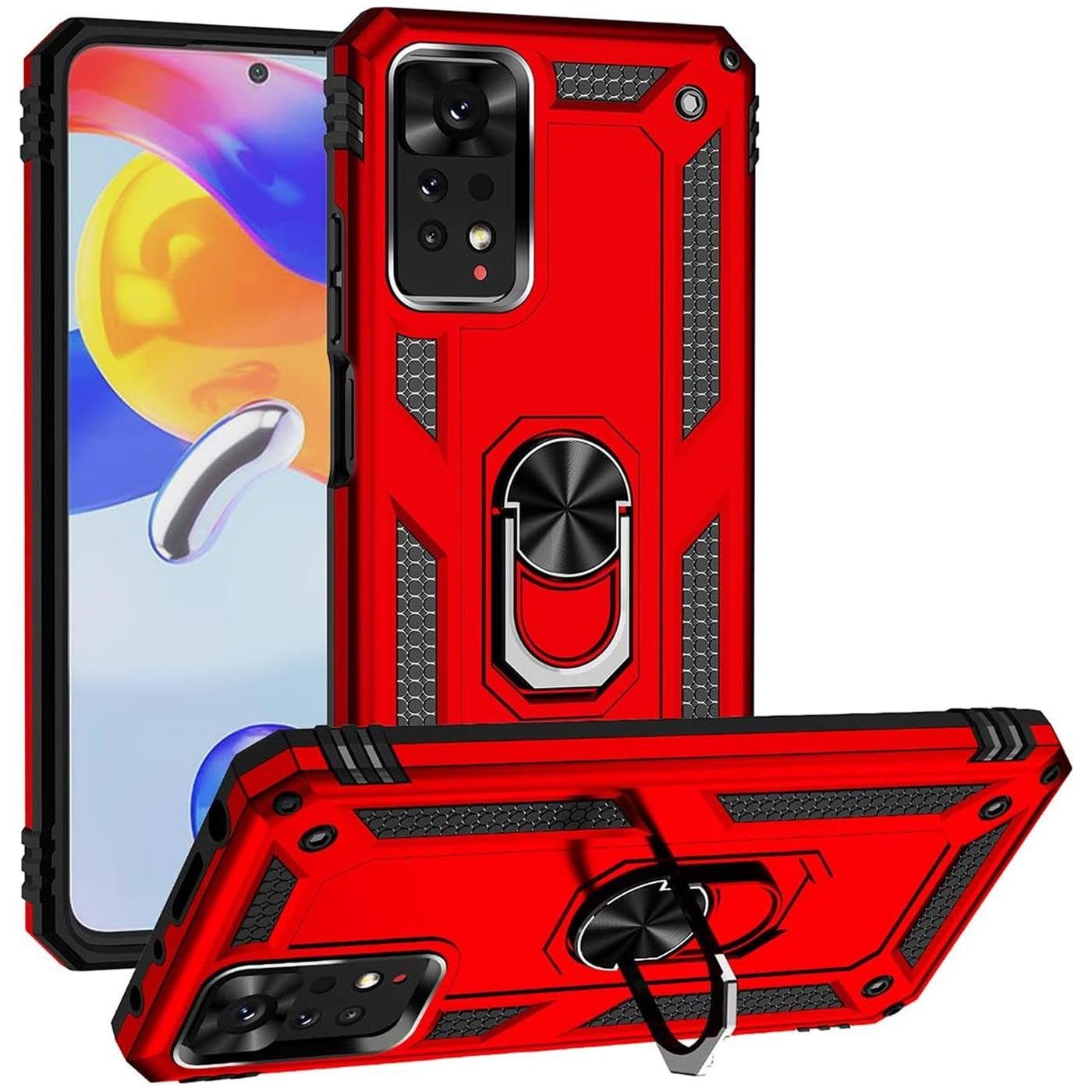 CoolGadget Handyhülle Armor Shield Case für Xiaomi Redmi Note 11 / 11S 6,43 Zoll, Outdoor Cover Magnet Ringhalterung Handy Hülle für Redmi Note 11 / 11S