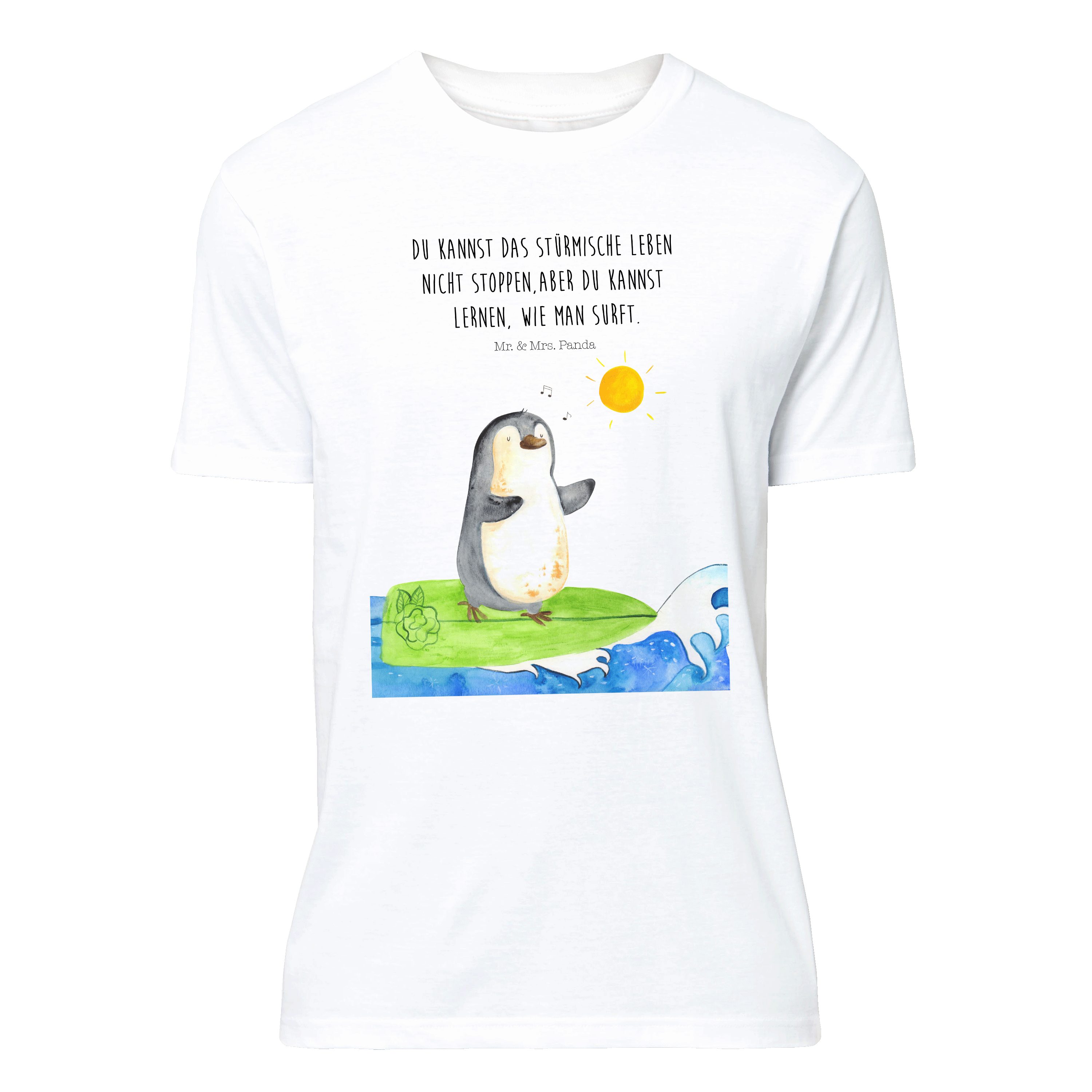 Mr. & Mrs. Panda T-Shirt Pinguin Surfer - Weiß - Geschenk, Pinguine, surfen, Männer, Damen, Ha (1-tlg)