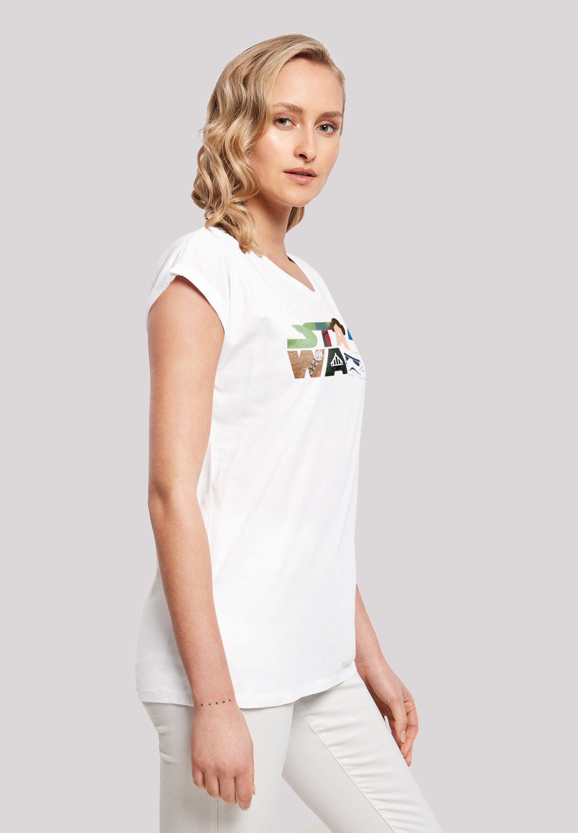 F4NT4STIC Kurzarmshirt Damen Tee Wars Logo Character Star (1-tlg) Shoulder Extended with Ladies white