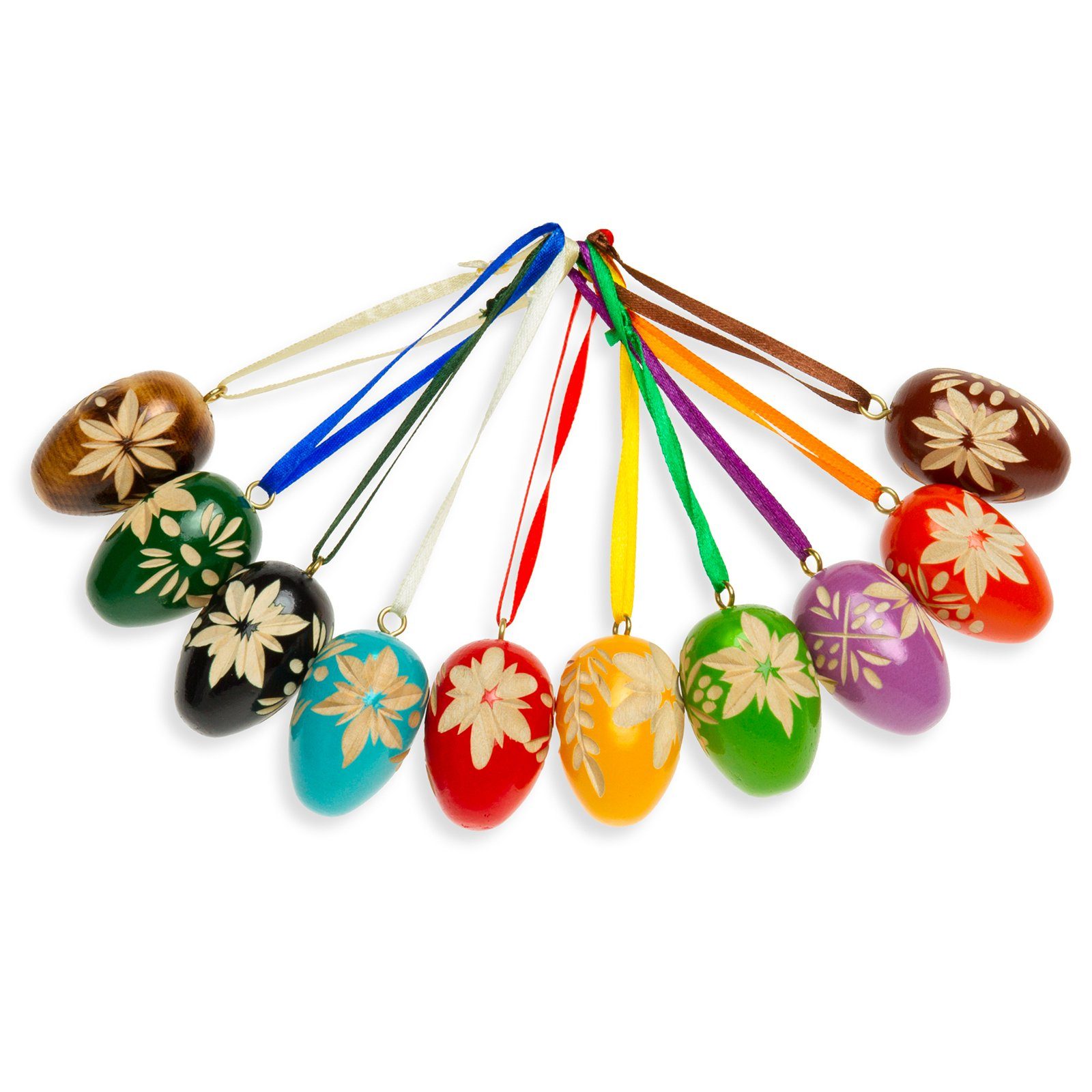 SIKORA Osterei 10er Set Holz Deko Ostereier zum Aufhängen Ornament Osterdeko - OD01, Stimmungsvolle Dekoration für Ostern & Frühling - handbemalt