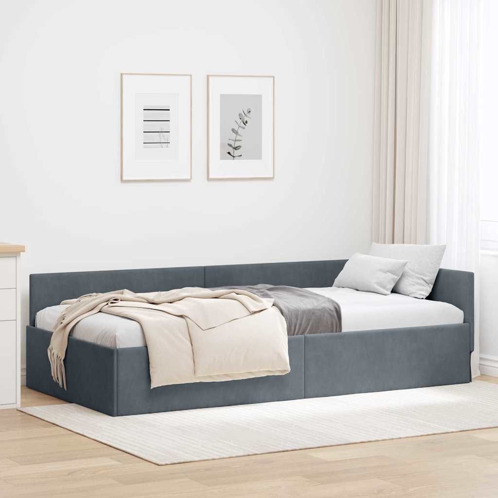 vidaXL Bett Eckbettgestell mit Kopfteil Dunkelgrau 90 cm x 190 cm Samt (1-tlg) – Bild 2 von 5