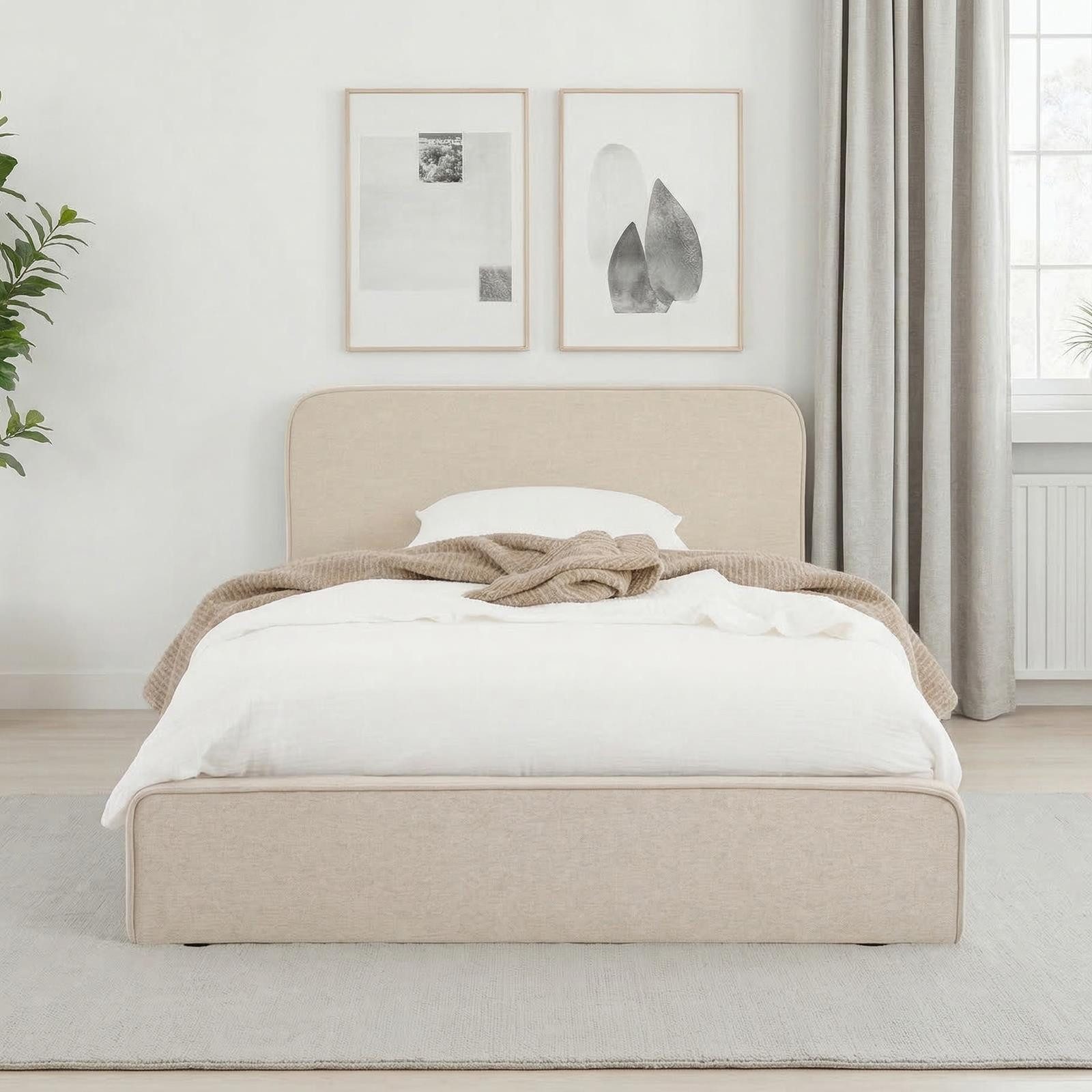 IDIMEX Polsterbett MARINI, Bett 90x200 cm mit Lattenrost Einzelbett mit Kopfteil Stoffbezug Beige