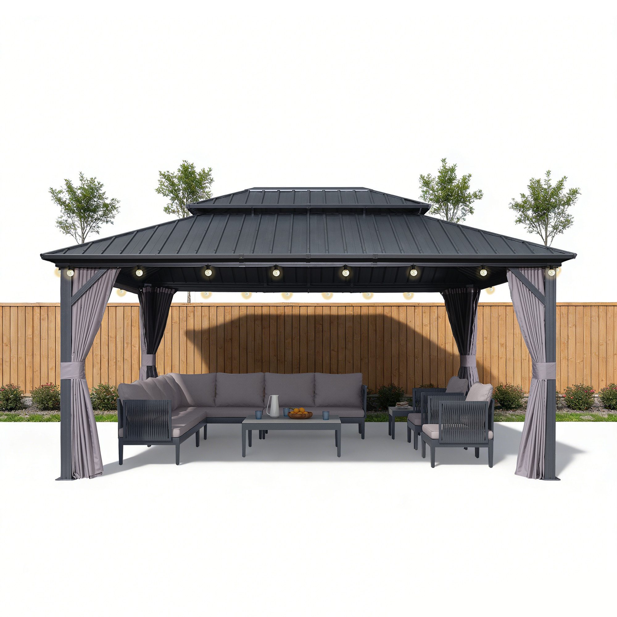 PURPLE LEAF Pavillon Günstiges Gartenpavillon mit LED-Lichterkette, (1 Pavillon + LED-Licht, Vorhängen und Moskitonetz), Wasserdicht, UV-beständig, Privatsphärenschutz
