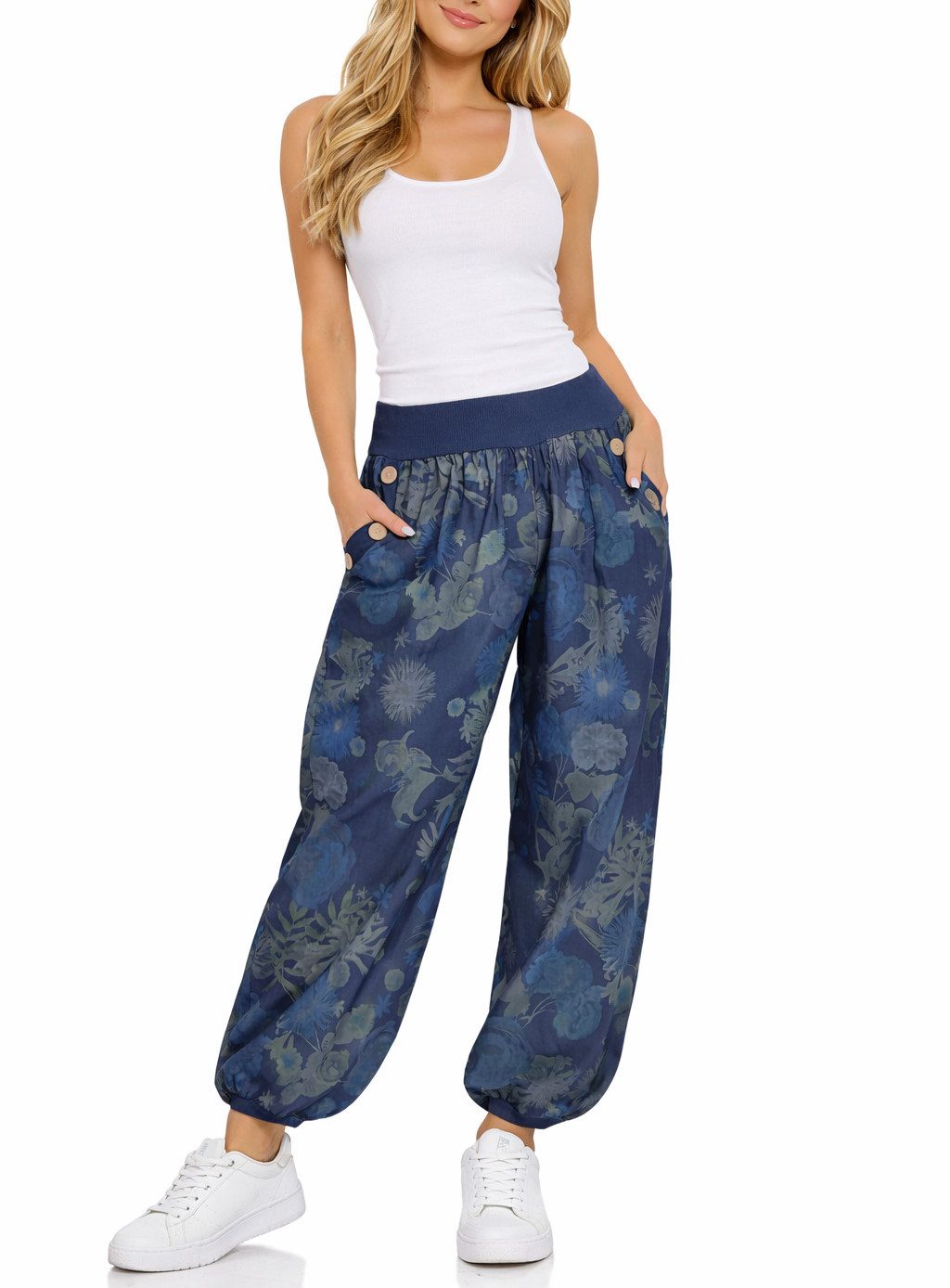 Mississhop Haremshose Baumwollhose Damenhose Aladinhose Blumenprint Sommerhose M. 277 (1-tlg)
