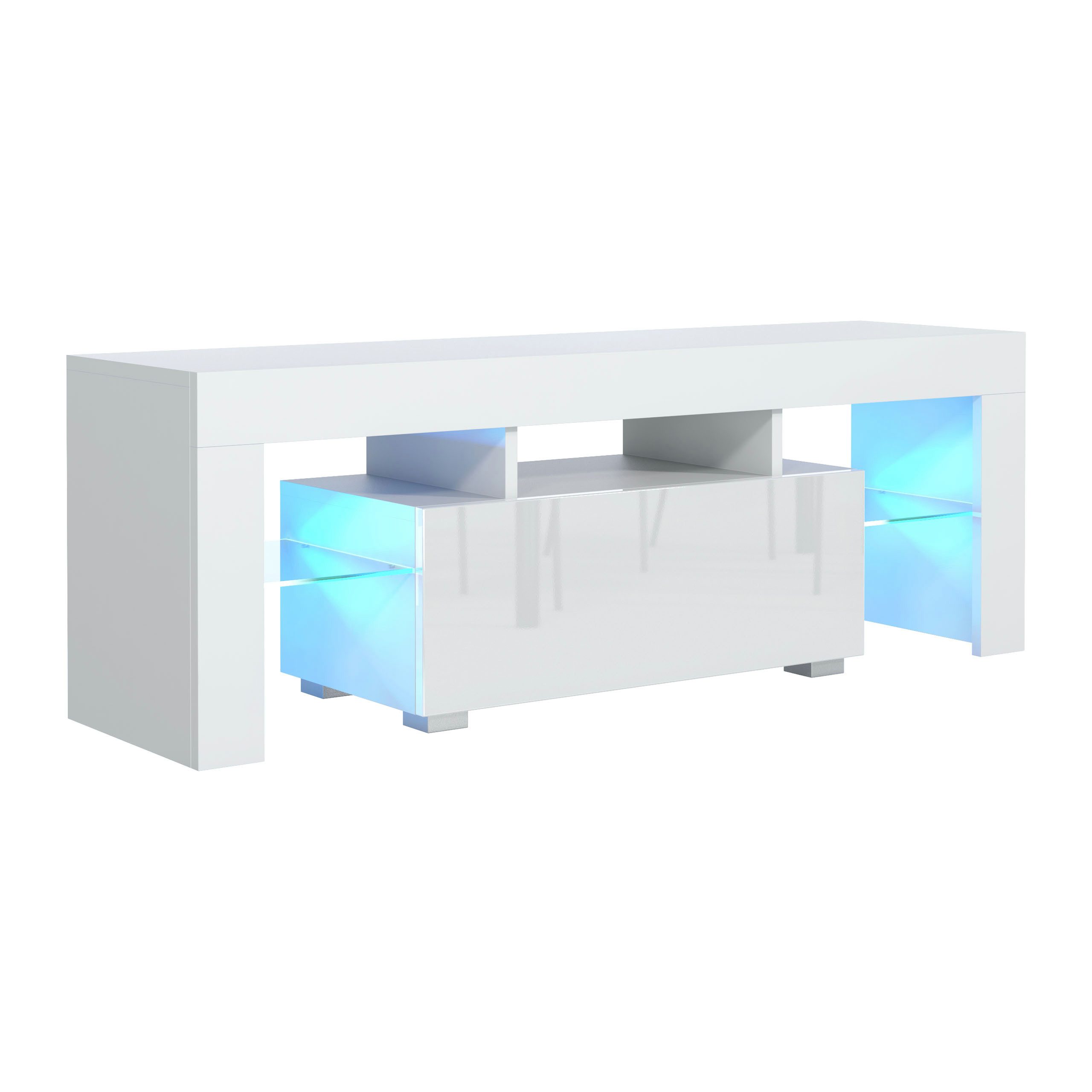 Masseno Lowboard CRISTALLO 130,2 cm TV-Schrank mit 1 Türen Weiß