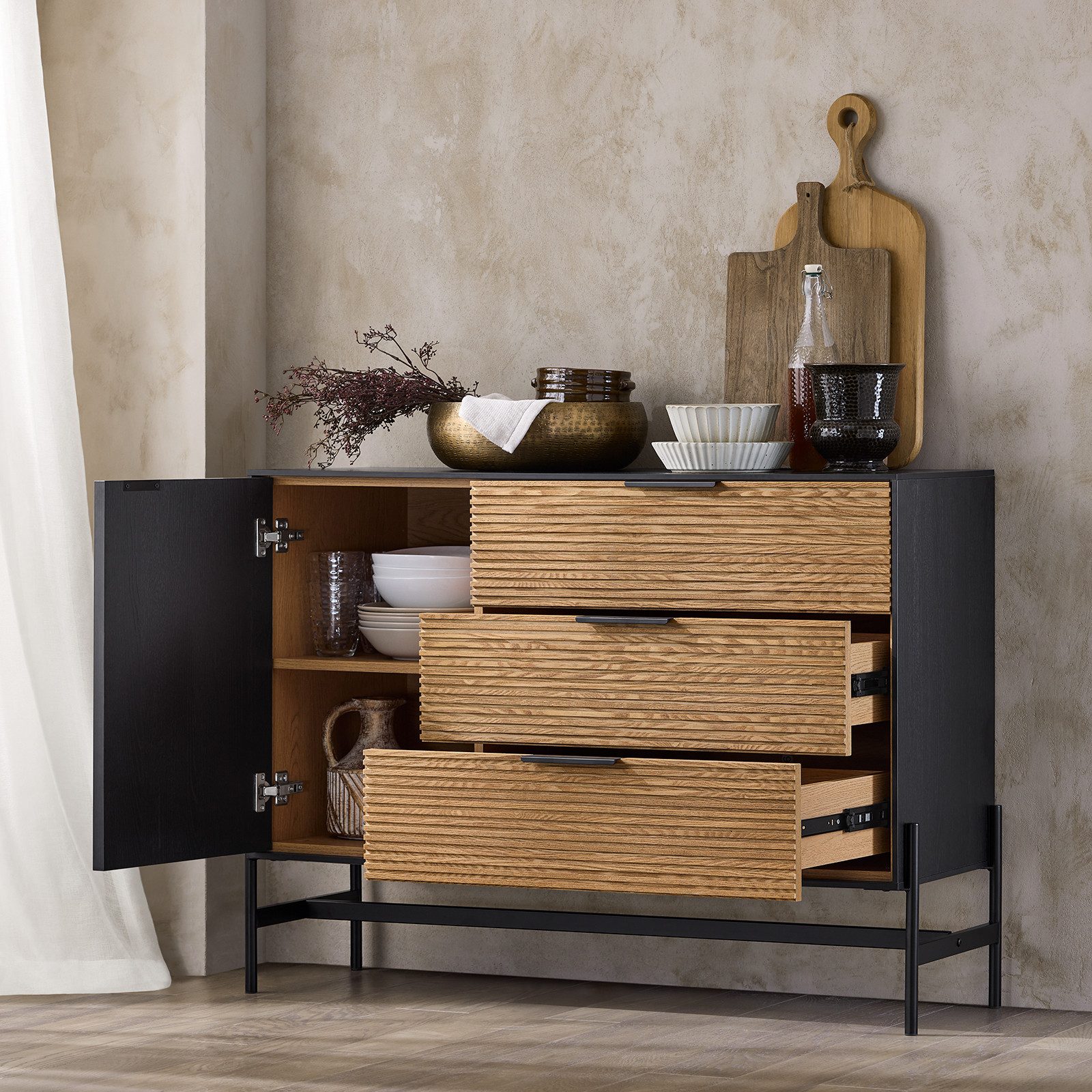 SoBuy Sideboard HFSB02, Küchenschrank Kommode Flurschrank Buffet Schuhschrank TV-Schrank