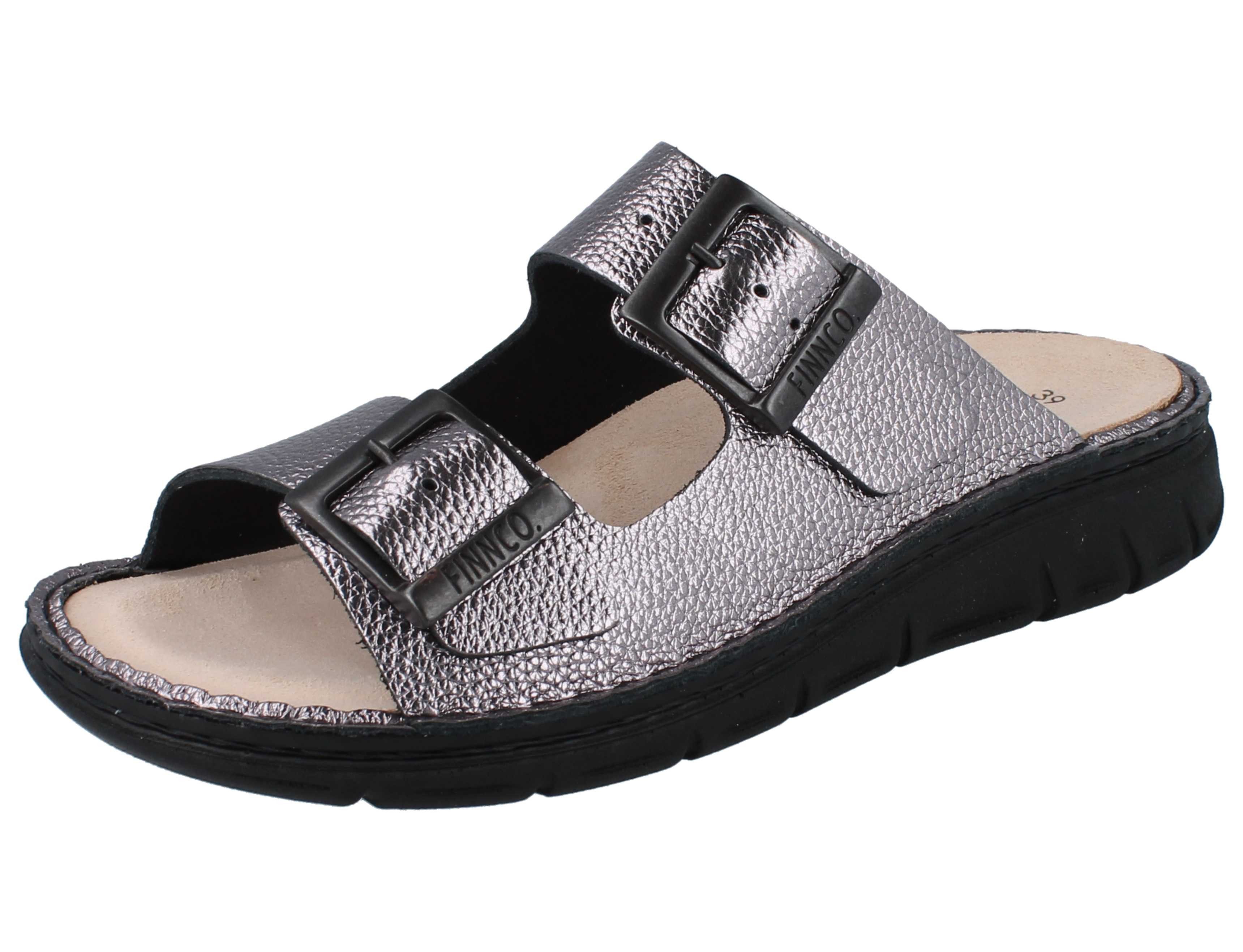 Finn Comfort FINN COMFORT FINNCO Cayman Soft Damen Pantolette steel Glattleder - Pantolette Wechselfußbett