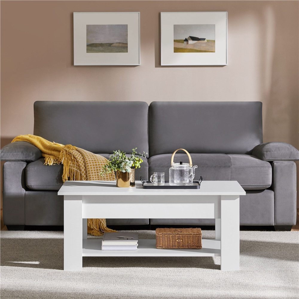 Yaheetech Couchtisch Höhenverstellbarer Kaffeetisch mit Verstecktem Stauraum und Ablage, Ausziehbarer Wohnzimmertisch Sofatisch für Wohnzimmer