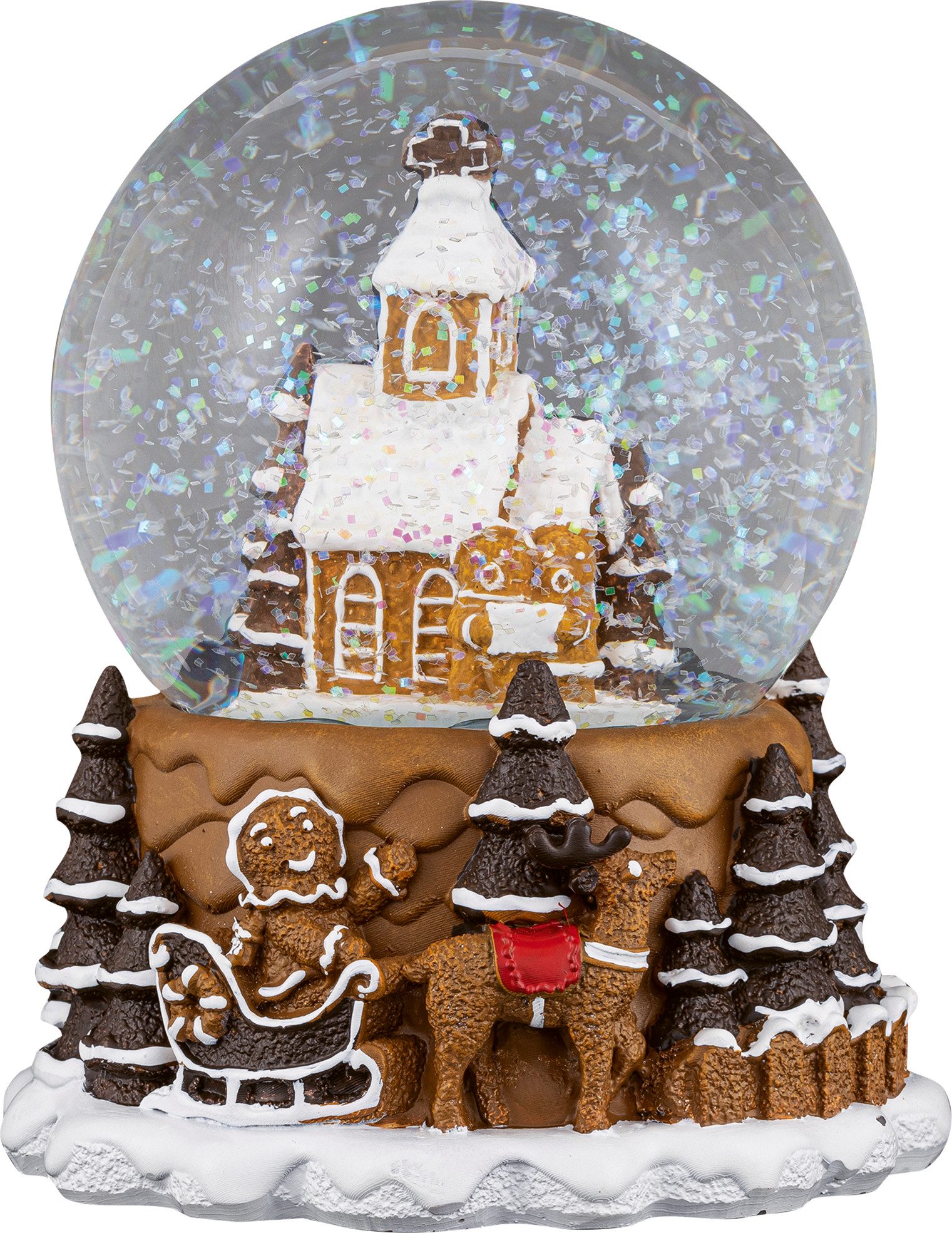 HGD Lebkuchenhaus - 12 x 13,5 cm - winterliche Dekoration für jeden Raum, Glaskugel mit Glitzerpartikeln - für festliche, winterliche Stimmung