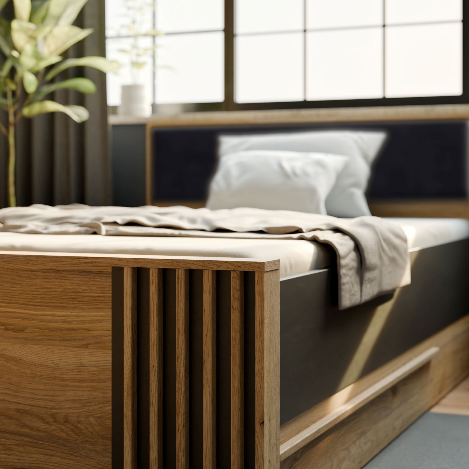 FORTE Jugendzimmer-Set Jugendzimmer Arank Bett Regal Schreibtisch Nako Eiche Hell & Schwarz, (4-tlg)