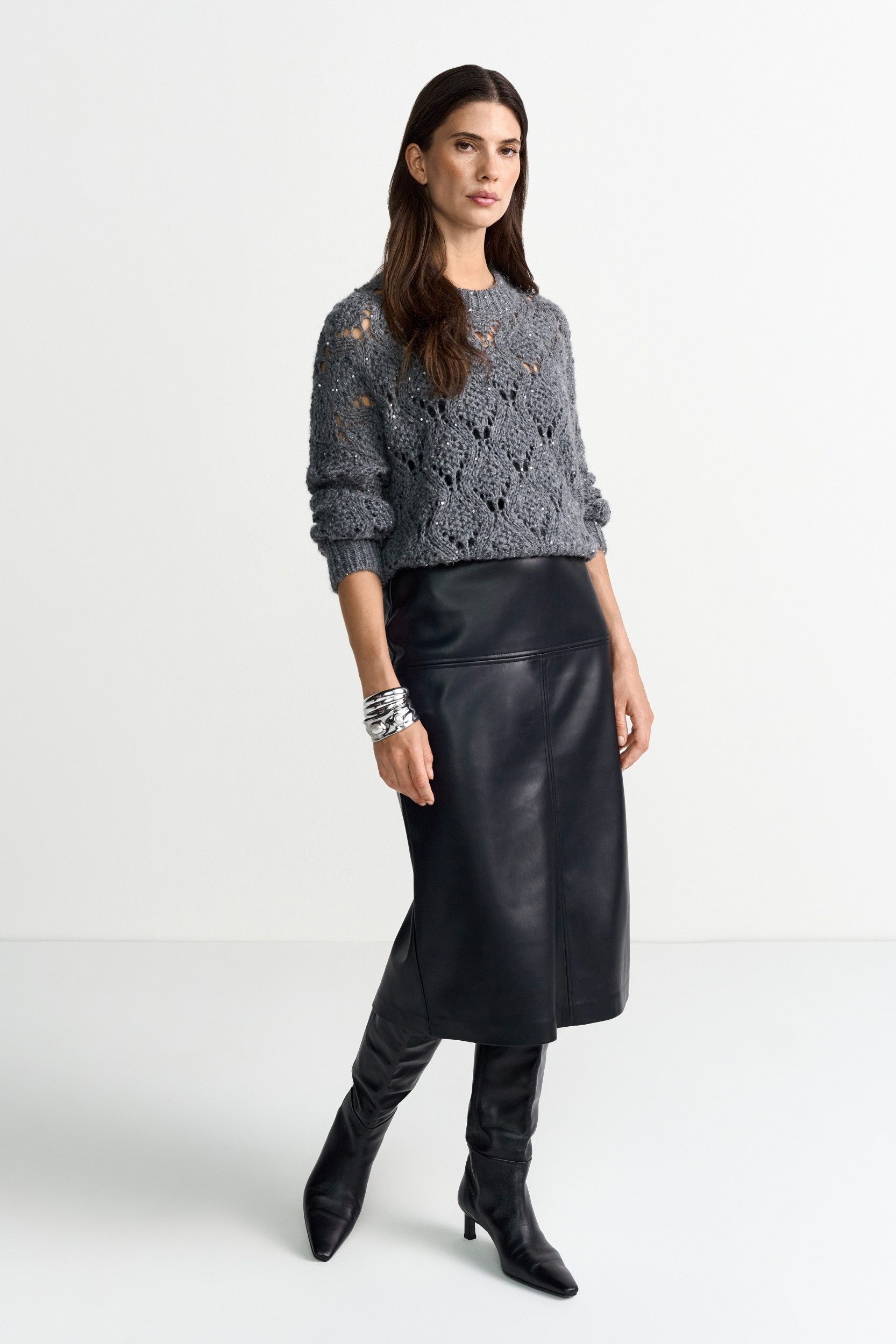 RICHROYAL Wollpullover Ajour Sequince Pullover shadow grey