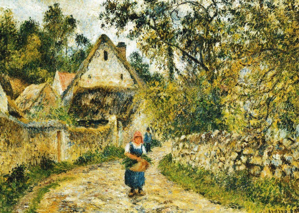 Postkarte Kunstkarte Camille Pissarro "Der Dorfweg"