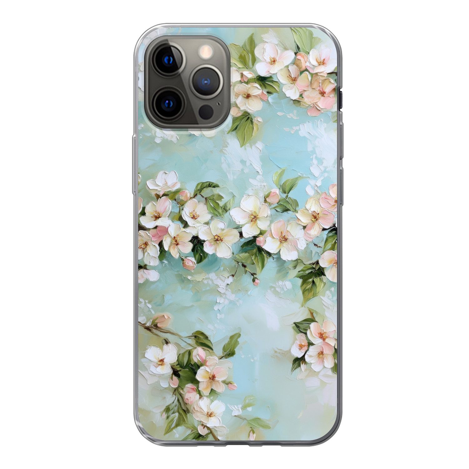 MuchoWow Handyhülle für Apple iPhone 13 Pro Blüte - Blätter - Hellblau, Smartphone-Bumper, Print, Handy Schutzhülle Dünn