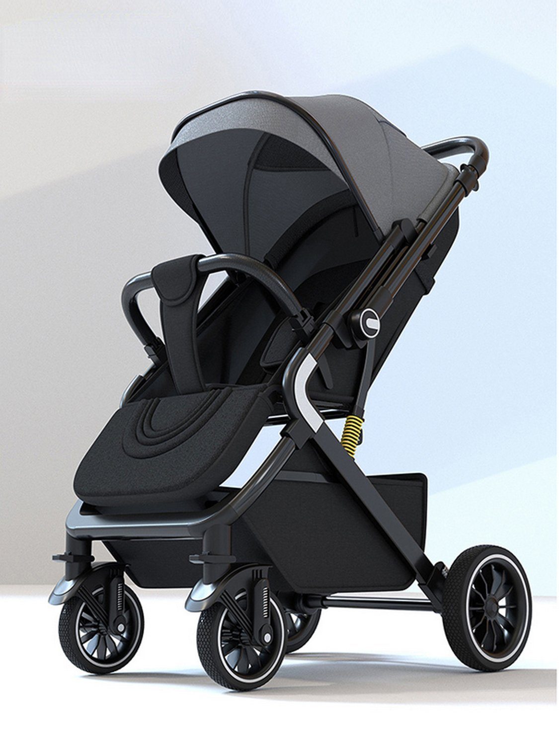 TPFLiving Kinder-Buggy Kinderwagen Buggy Babywanne 5-Punkt-Sicherheitsgurt mit Sonnenschutz, verstellbare Rückenlehne, wendbare Babyschale, Grau