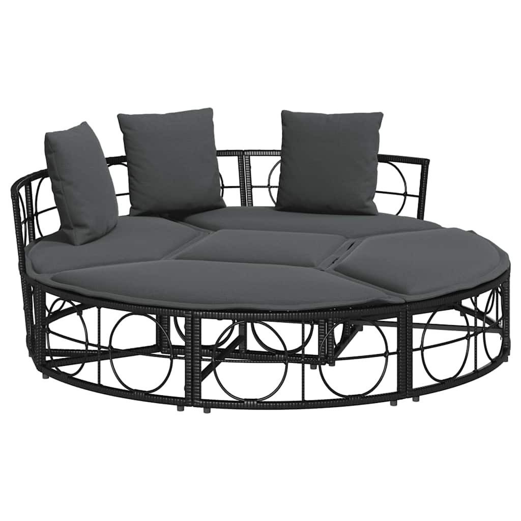 vidaXL Gartenliege Outdoor-Loungebett ohne Dach Schwarz Poly Rattan