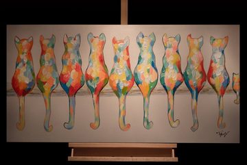 KUNSTLOFT Gemälde A Pride of Housecats 120x60 cm, Leinwandbild 100% HANDGEMALT Wandbild Wohnzimmer