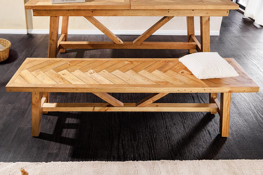 riess-ambiente Sitzbank MOSAIK 160cm natur - Pinienholz, recycelt, Unikat, Bohlenoptik, Ablage (Einzelartikel, 1-St), Massivholzbank - ideal für Esszimmer, Flur, Garderobe & Wohnzimmer