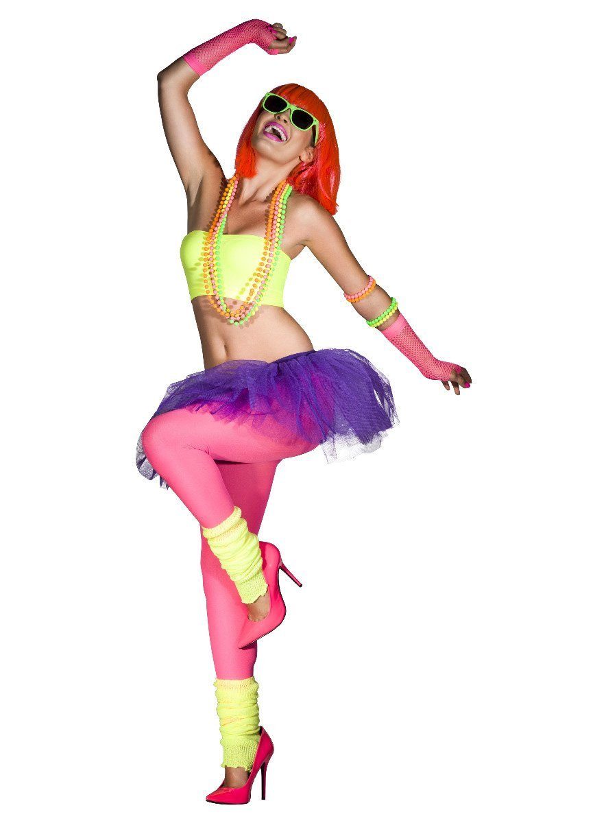 Smiffys Kostüm 80er Jahre Neon Perlenkette, Fluoreszierende Ketten in vier Farben