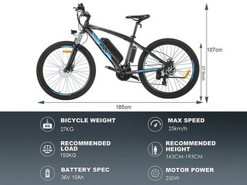 Myatu E-Bike 27,5 Zoll Elektrofahrrad Mountainbike für Herren, E-Bike 5687, 6 Gang Shimano, Kettenschaltung, Heckmotor, 450,00 Wh Akku