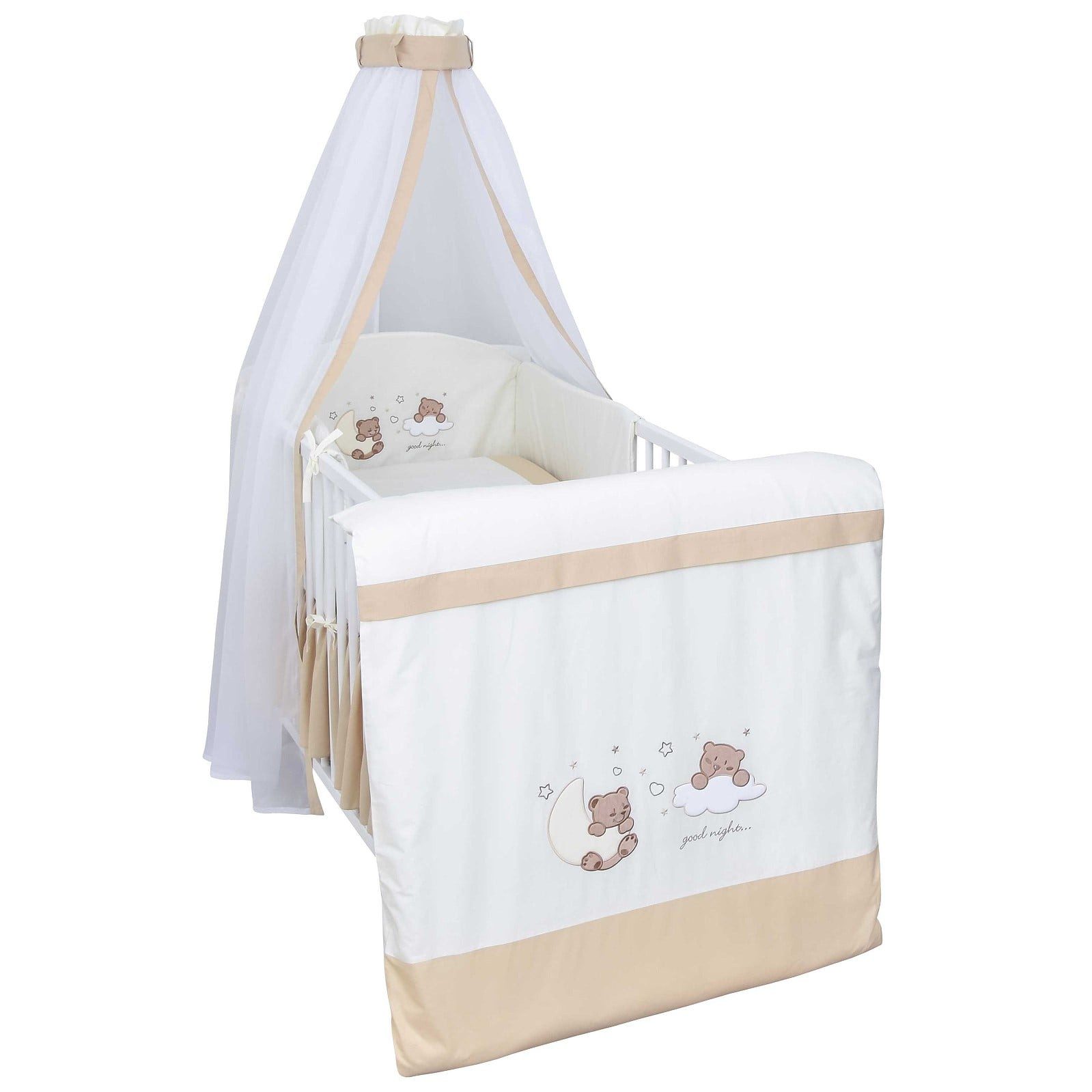 Baby-Delux Babybettwäsche Baby Постельное белье Set 4-Tlg. Nestchen Chiffonhimmel, Baumwolle, 4 teilig, Bettset für Babybetten 140x70 & 120x60 verschiedene Designs