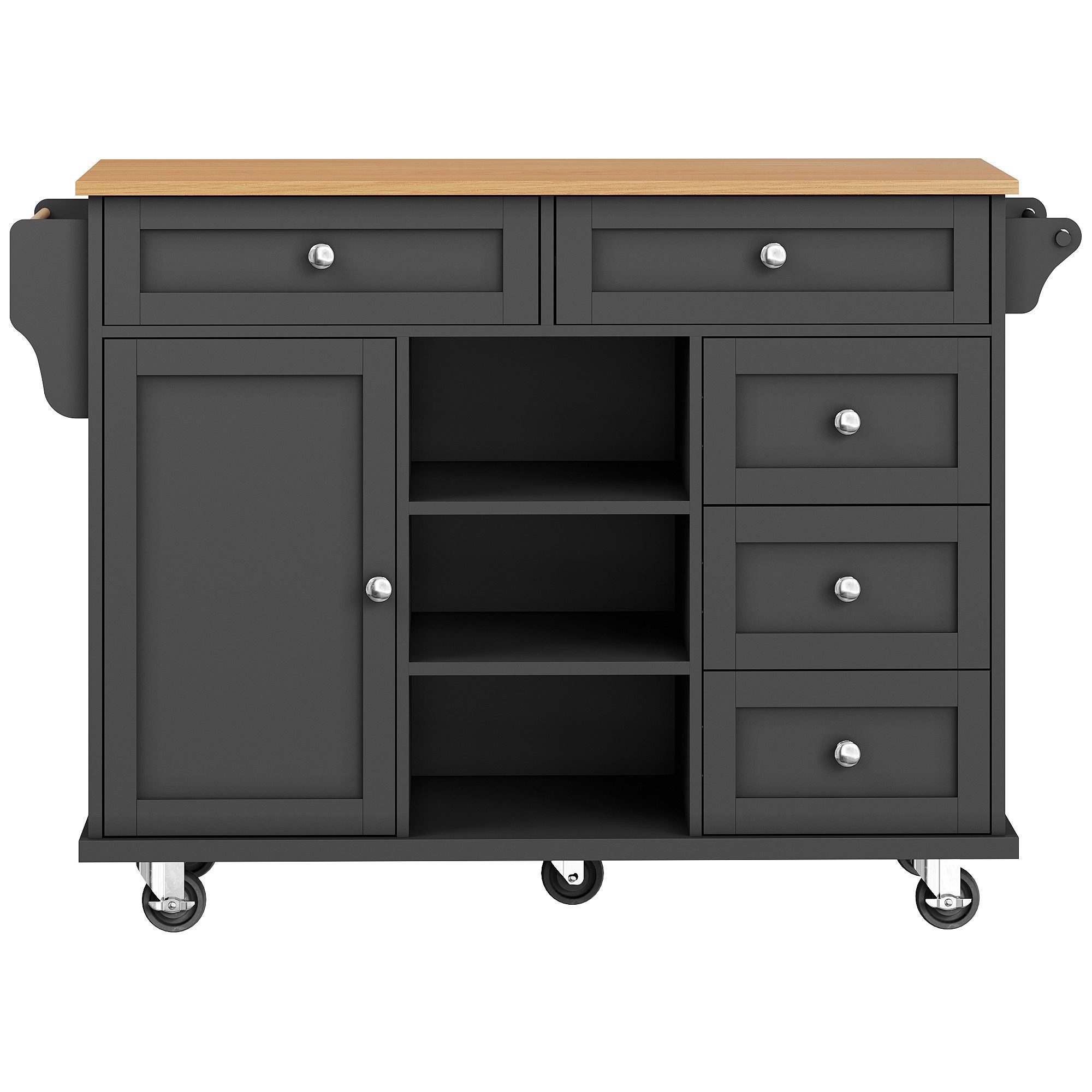 Flieks Küchenwagen Kücheninseln mit Rollen & Holzfüß austauschbar, (Rollen/Holzfüße austauschbar, 1 St., verstellbare Einlegeböden), Servierwagen Küchenschrank mit Arbeitsplatte Speisewagen Kommode