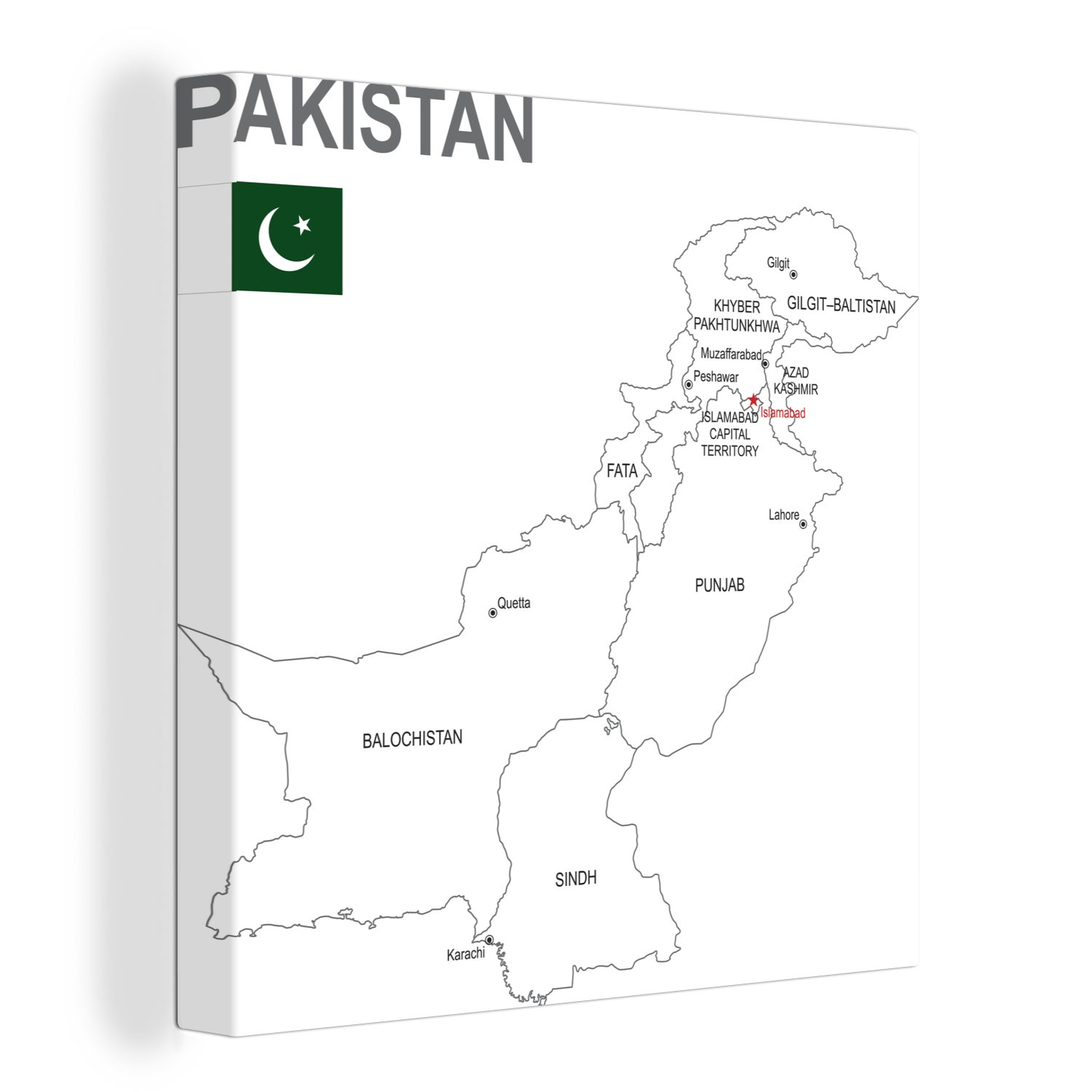 OneMillionCanvasses® Leinwandbild Illustration von Pakistan und seinen Provinzen, (1 St), Leinwand Bilder für Wohnzimmer Schlafzimmer | Leinwandbilder