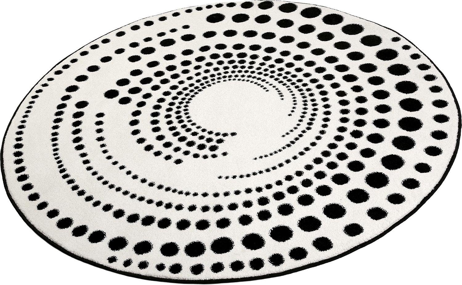 Esprit Teppich Eddy ESP-3249, rund, Höhe: 13 mm, geometrisch, Kreise, schwarz weiß, Wohnzimmer, Kinderzimmer