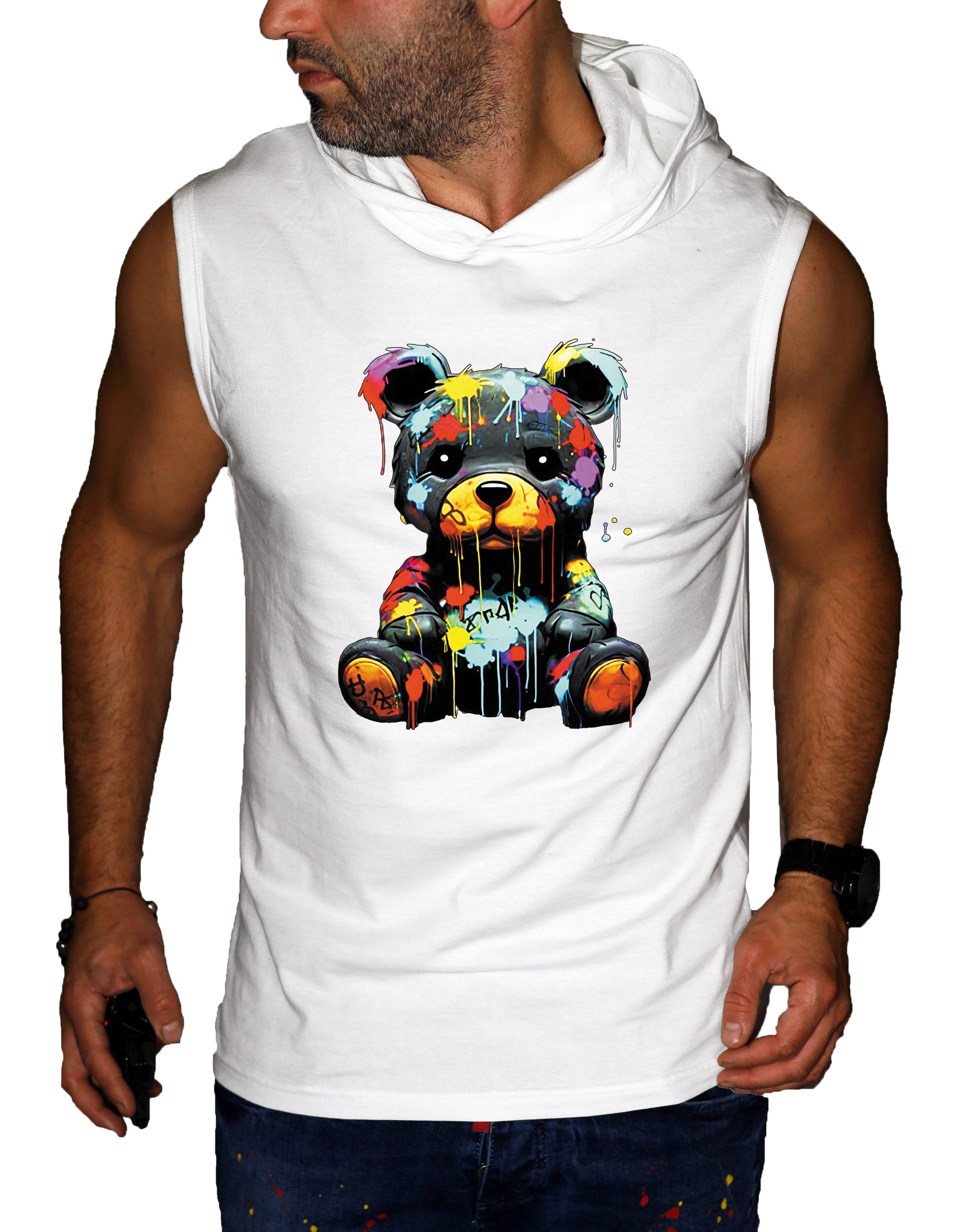 RMK Tanktop Ärmellos Shirt Herren Muskelshirt Gym Bär Teddybär aus 100% Baumwolle