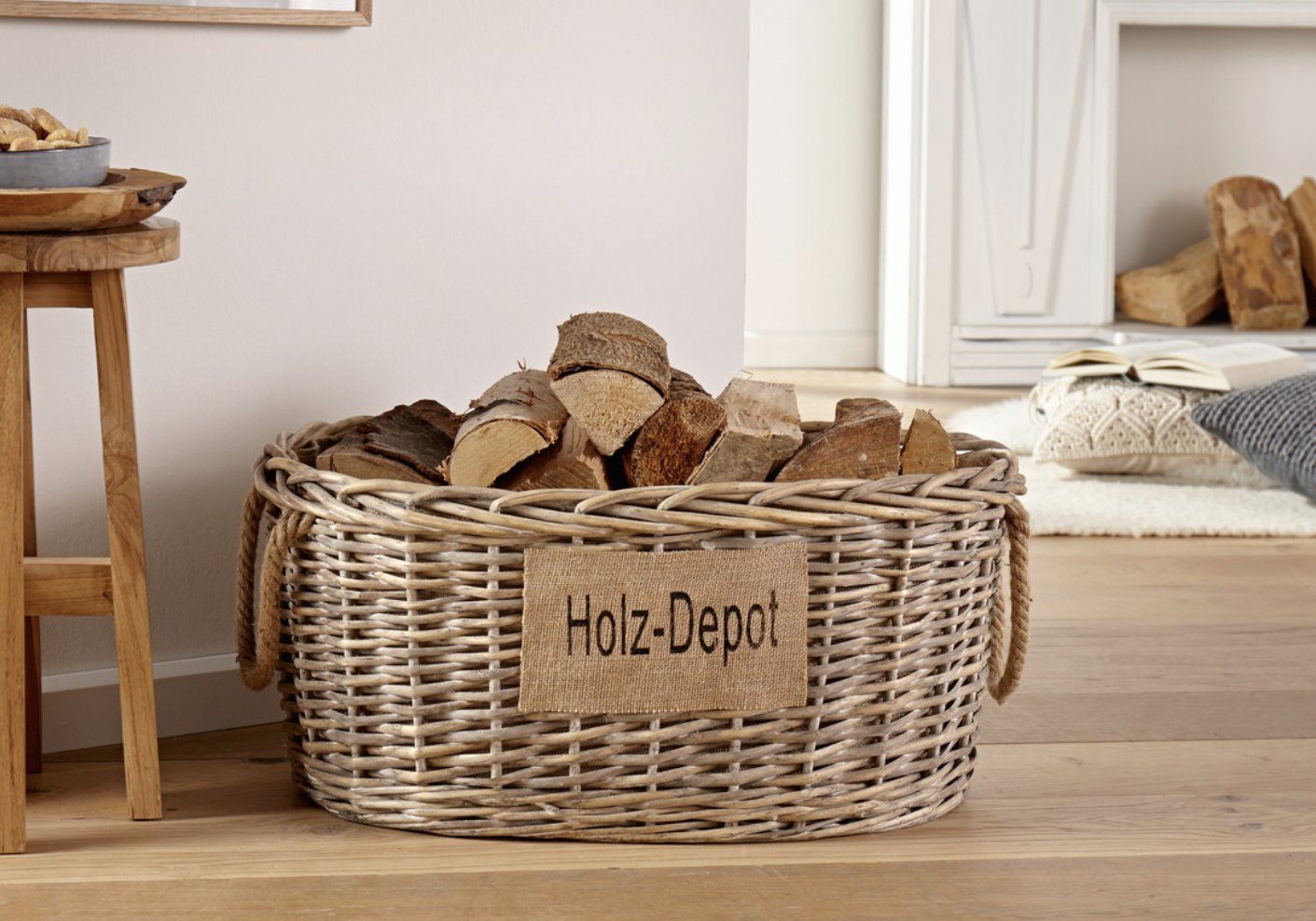 Weidenkorb Holzkorb Kamin Füllkorb Weide Kaminholzkorb Aufbewahrung Shabby