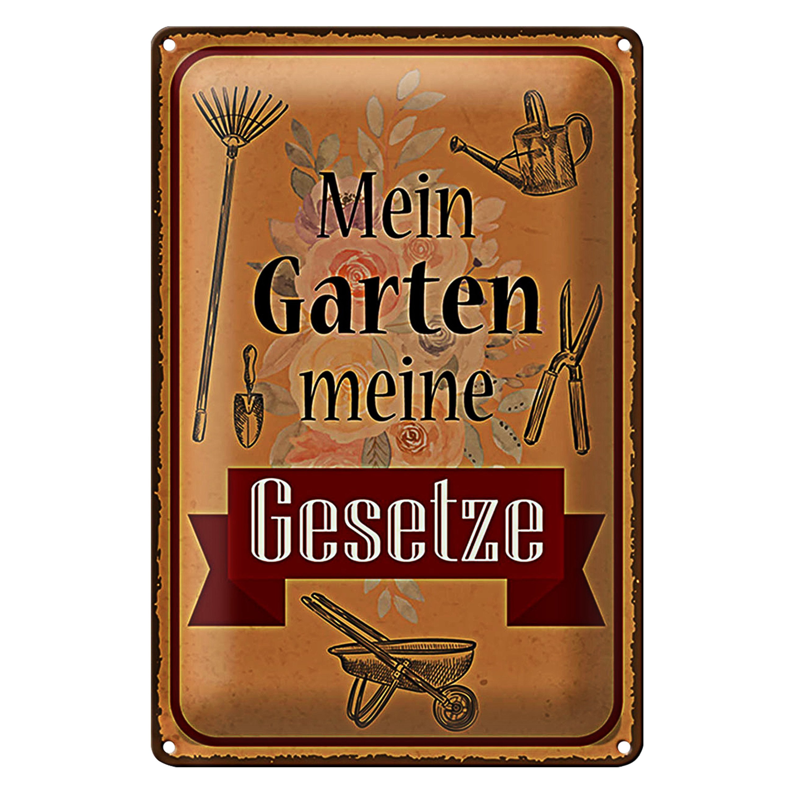 Roomando Metallschild Spruch 12x18cm mein Garten meine Gesetze