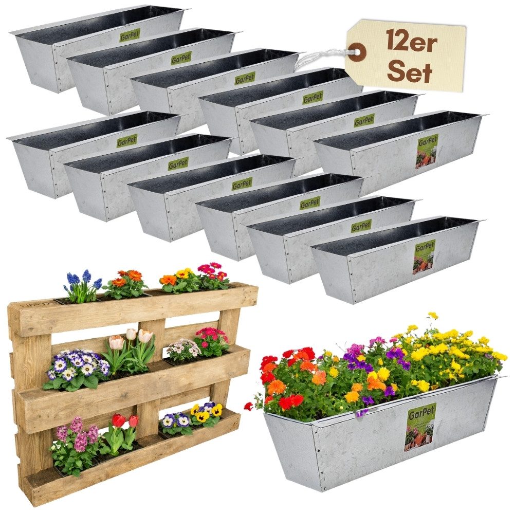 GarPet Blumenkasten 12er Set Paletten Blumenkasten Einsatz für 2 Europaletten Pflanzkasten