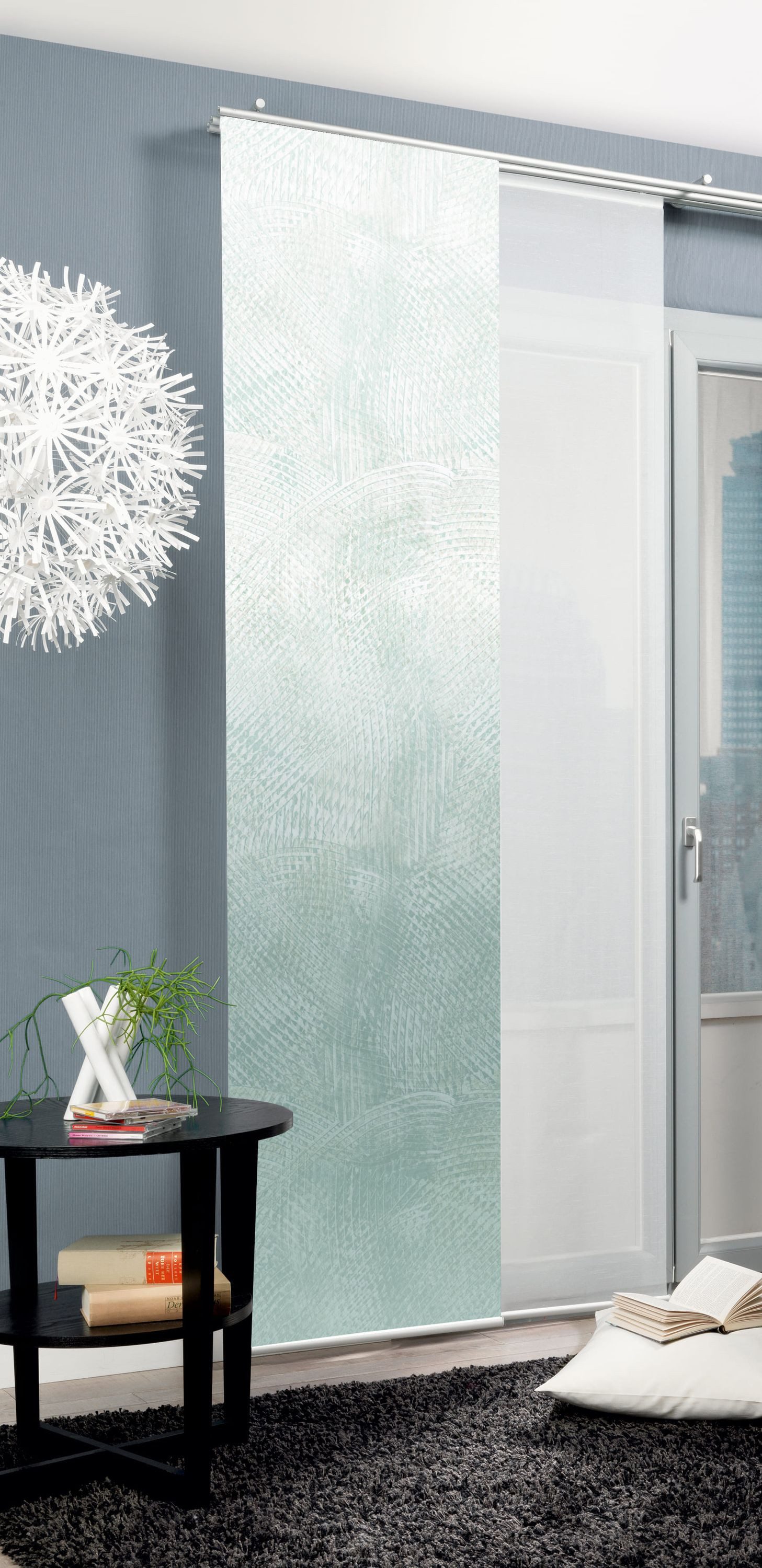 HOME WOHNIDEEN Schiebegardine Schiebegardine SIRALIA, Seidenoptik Digitaldruck, 245x60 cm, + Zubehör (1 St), Paneelwagen, halbtransparent, Polyester