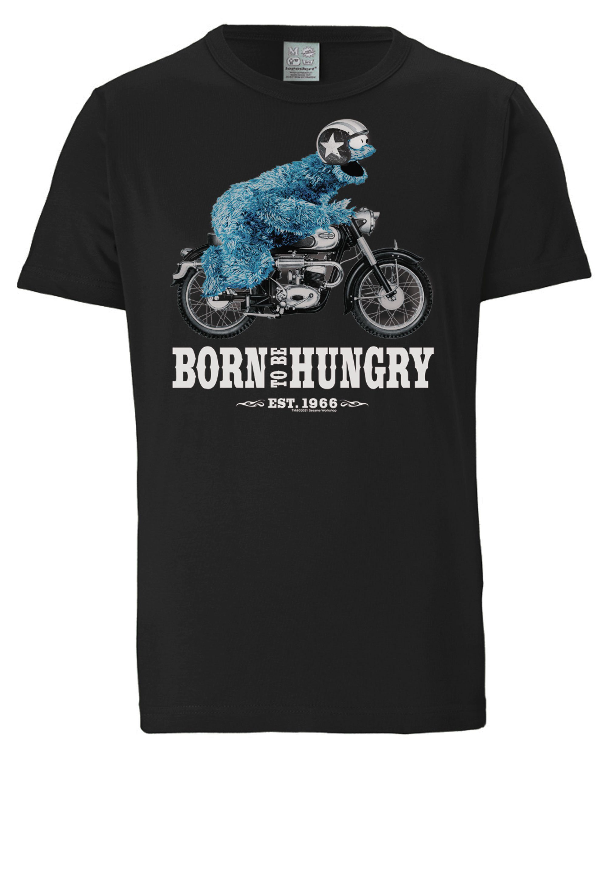 LOGOSHIRT T-Shirt Sesamstraße - lizenziertem mit schwarz Krümelmonster Print Motorrad