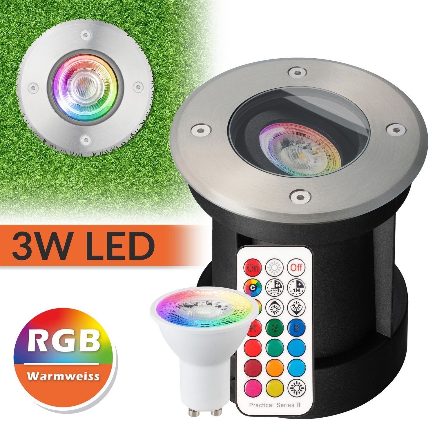 - Einbaustrahler LED - + LEDANDO Warmweiss RGB RGB Fernbedienung Set LED mit Bodeneinbaustrahler
