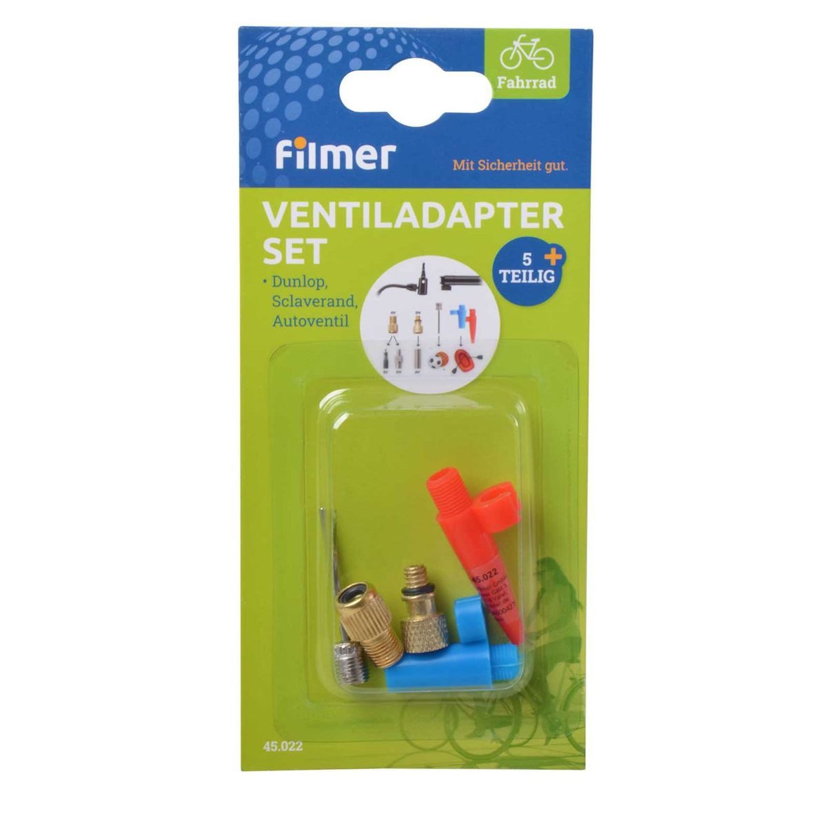 Filmer Fahrradschlauch Ventiladapter Set 5 teilig Dunlopventil Sclaverandventil Autoventil, 5-teilig, geeignet für Dunlop, Sclaverand, Autoventil