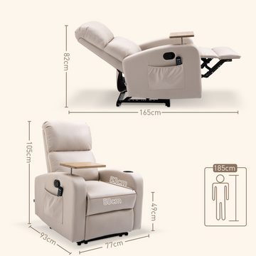 HOMCOM Massagesessel elektrisch Relaxsessel mit Massagefunktion (Ruhesessel, 1-St., Fernsehsessel), mit Fernbedienung, Drehbarem Tisch, Mikrofaser, Beige