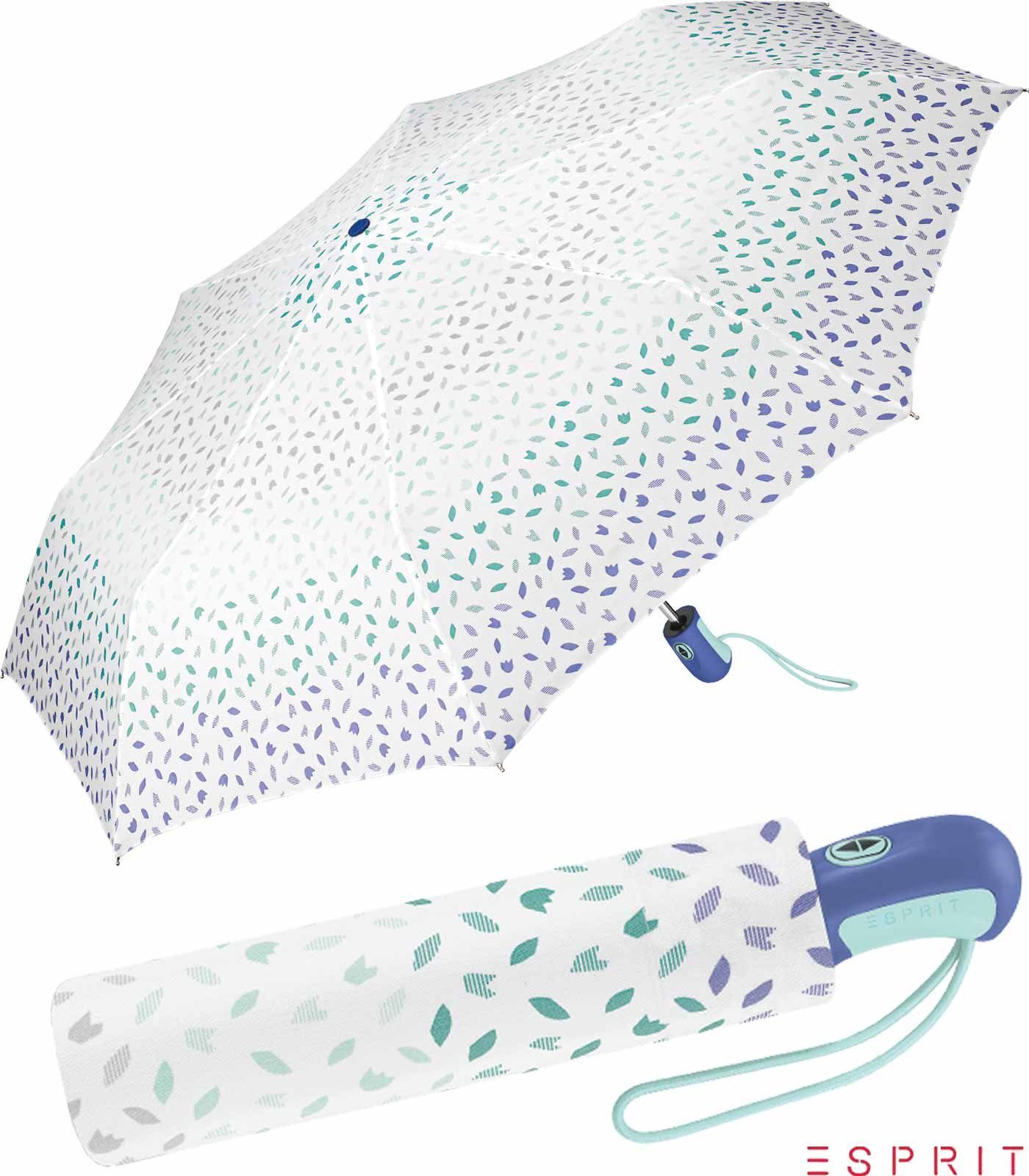 Esprit Taschenregenschirm schöner Schirm für Damen mit Auf-Zu Automatik, zarte Blütenblätter in farblicher Abstufung - blau