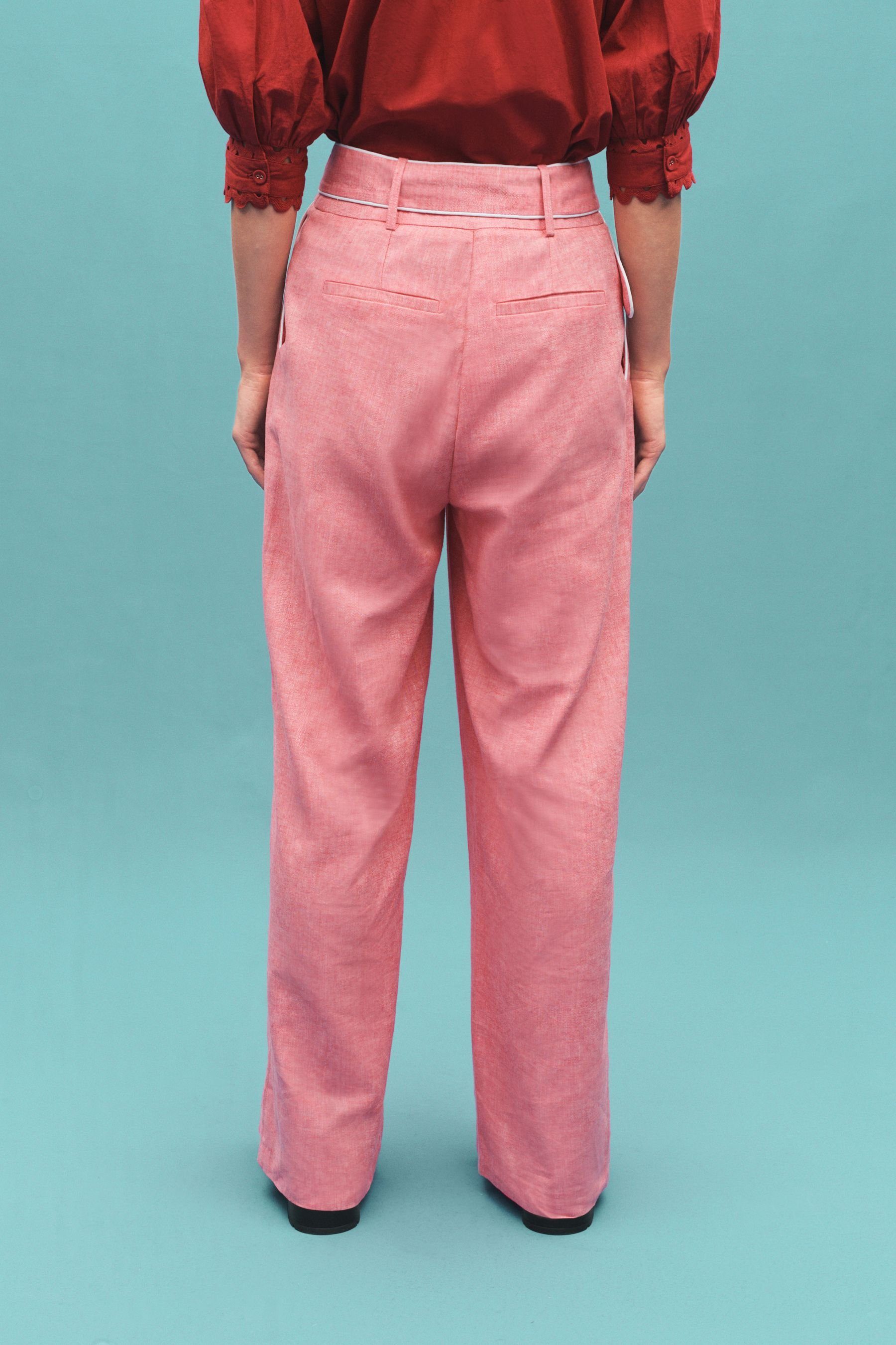 Next Stoffhose Elegante Pink mit aus Hose weitem (1-tlg) Leinengemisch Bein
